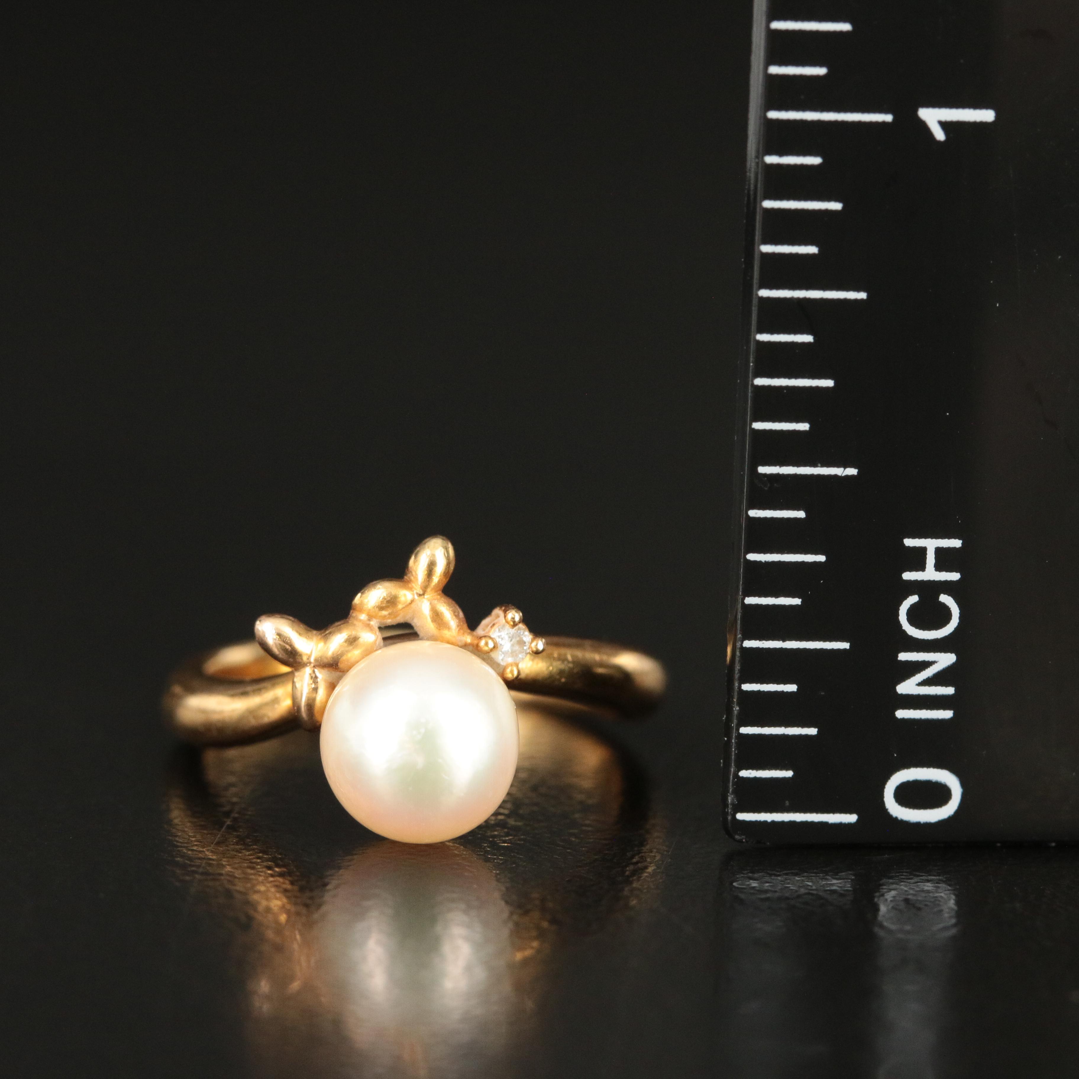 18K Tasaki Shinju Pearl Ring with Diamond Accent