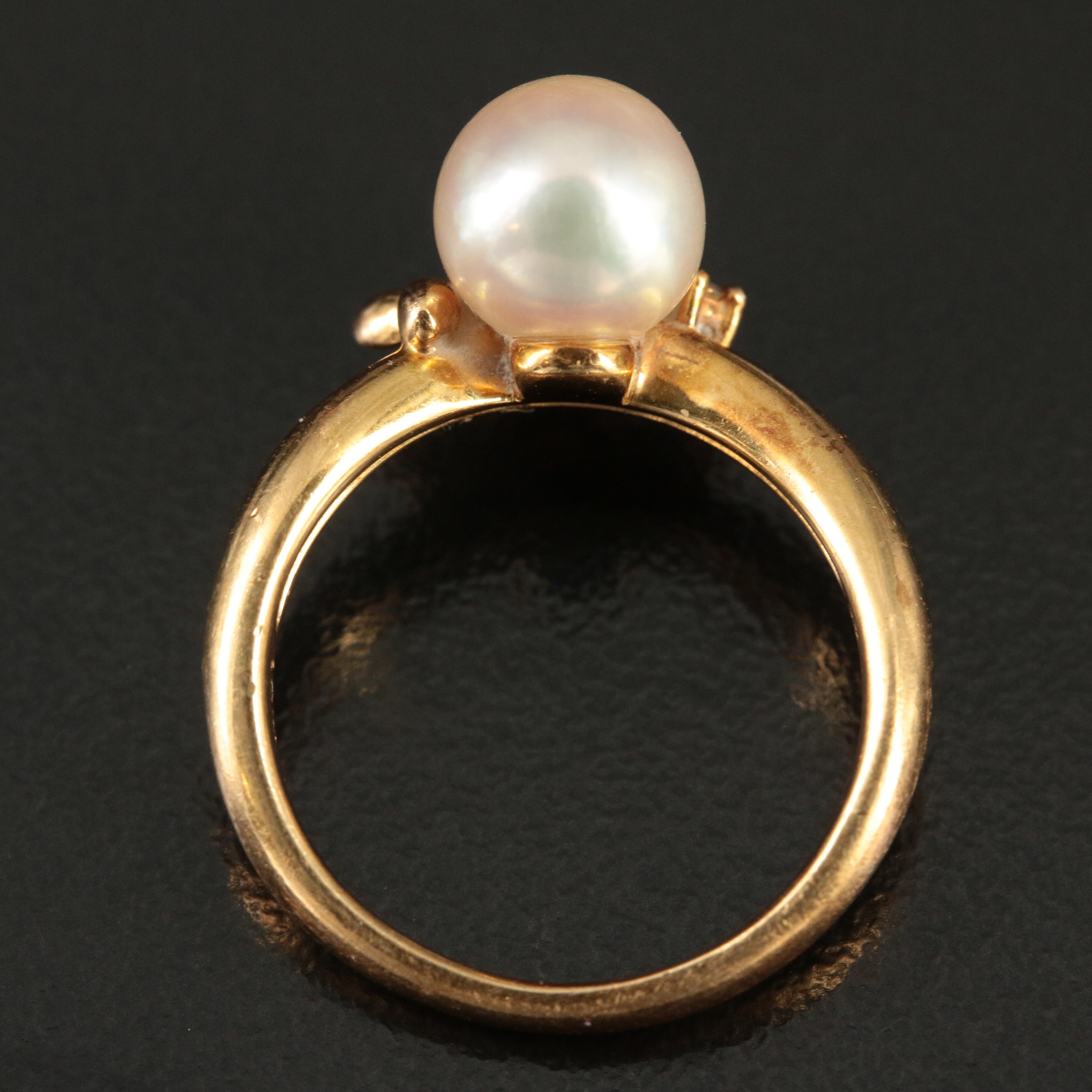 18K Tasaki Shinju Pearl Ring with Diamond Accent