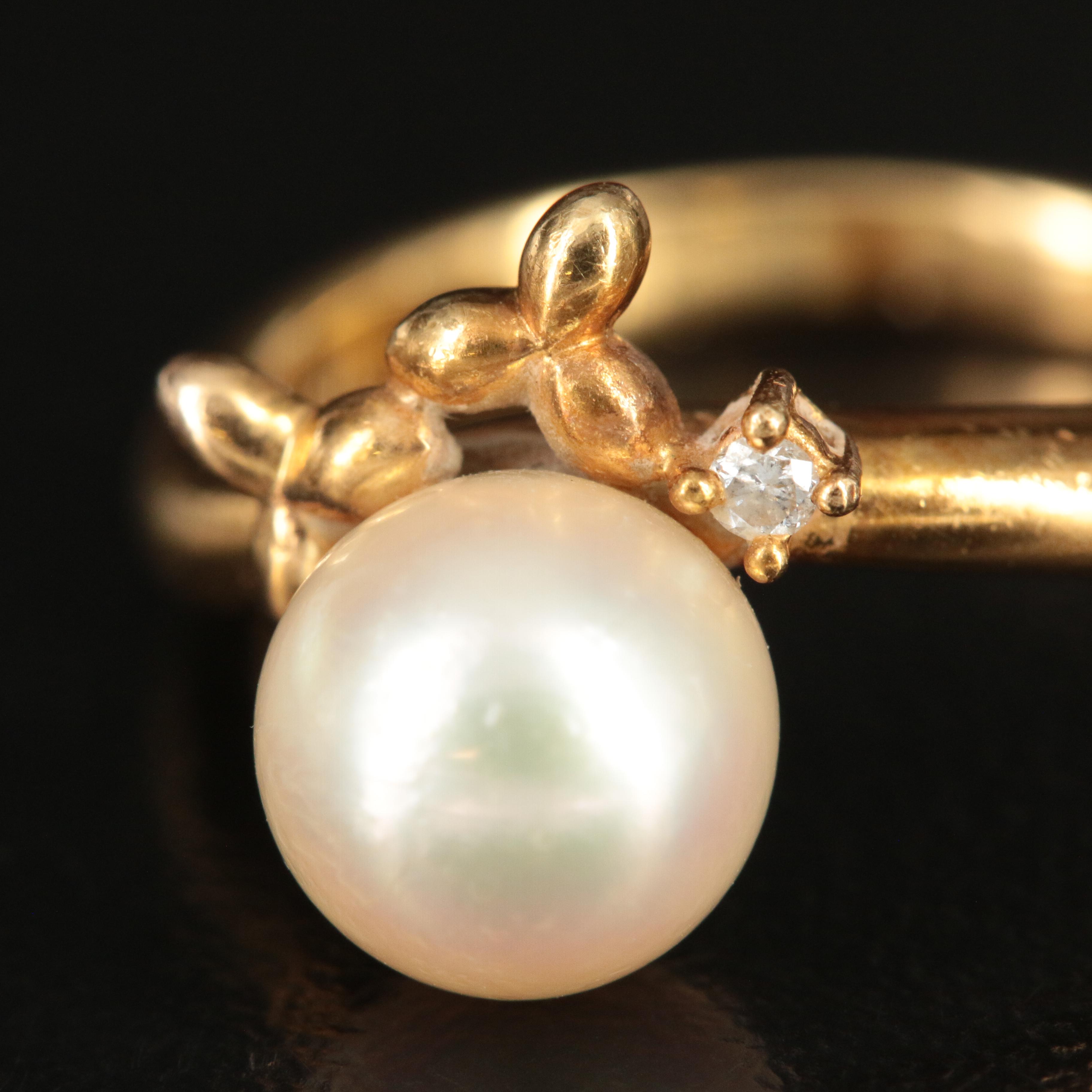 18K Tasaki Shinju Pearl Ring with Diamond Accent