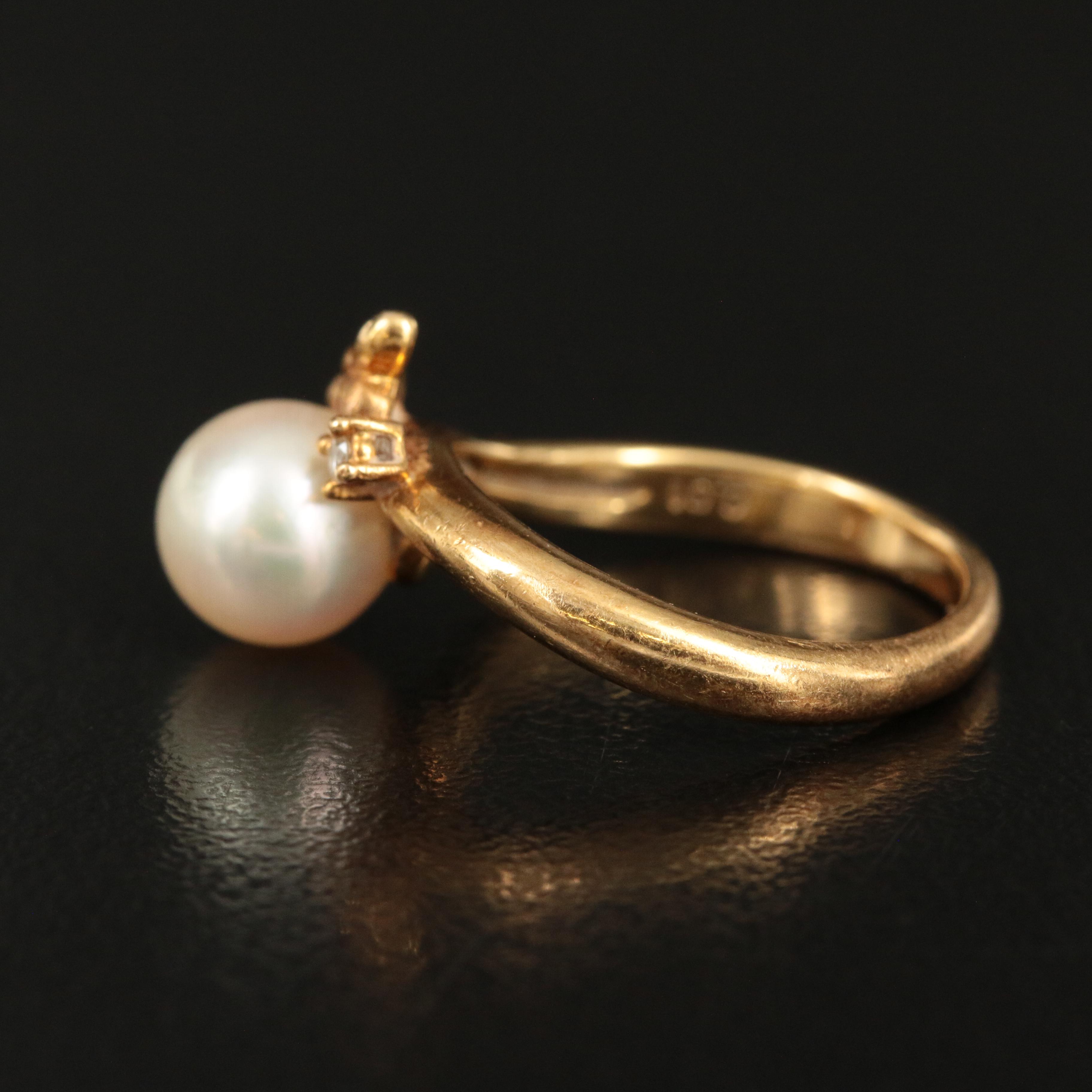 18K Tasaki Shinju Pearl Ring with Diamond Accent