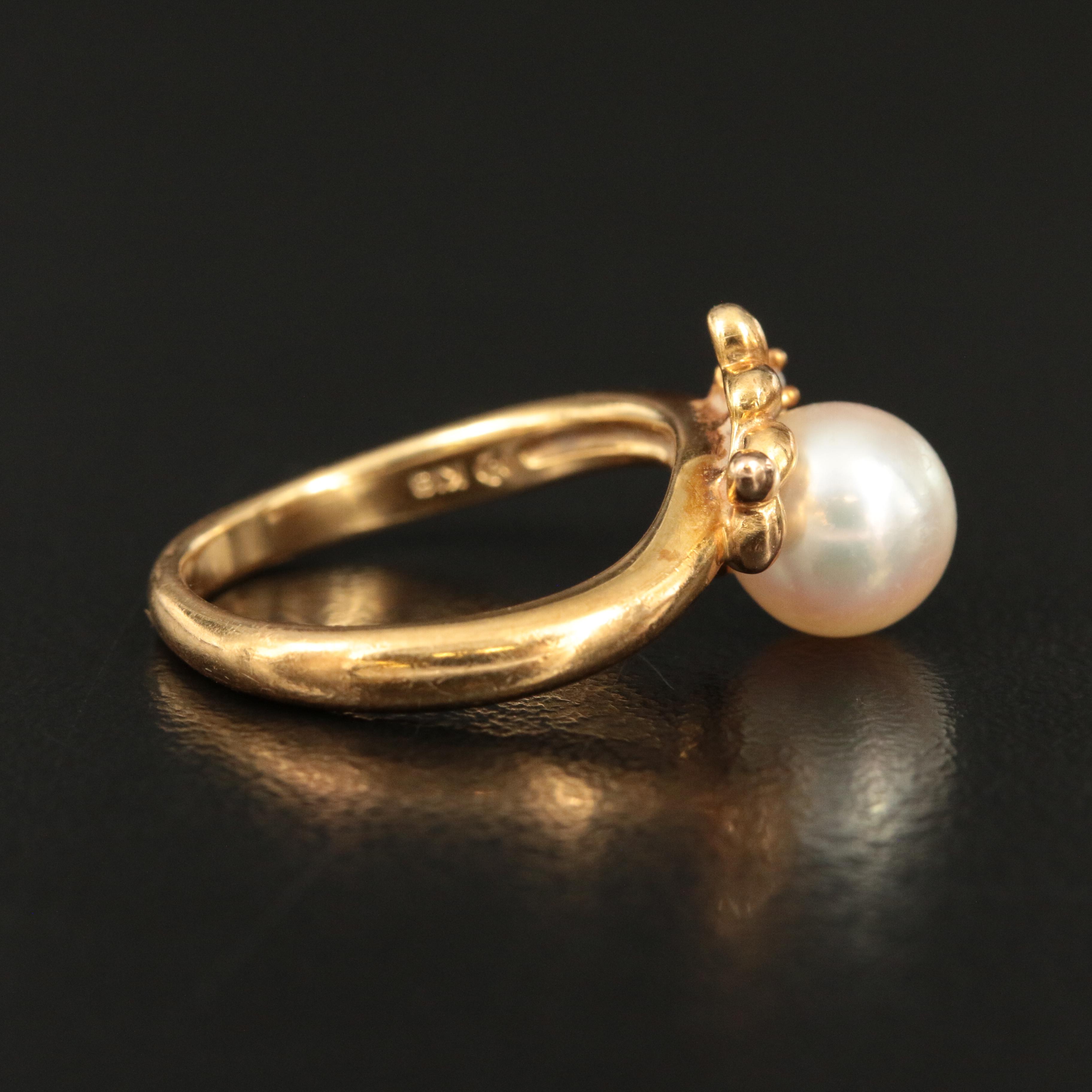 18K Tasaki Shinju Pearl Ring with Diamond Accent