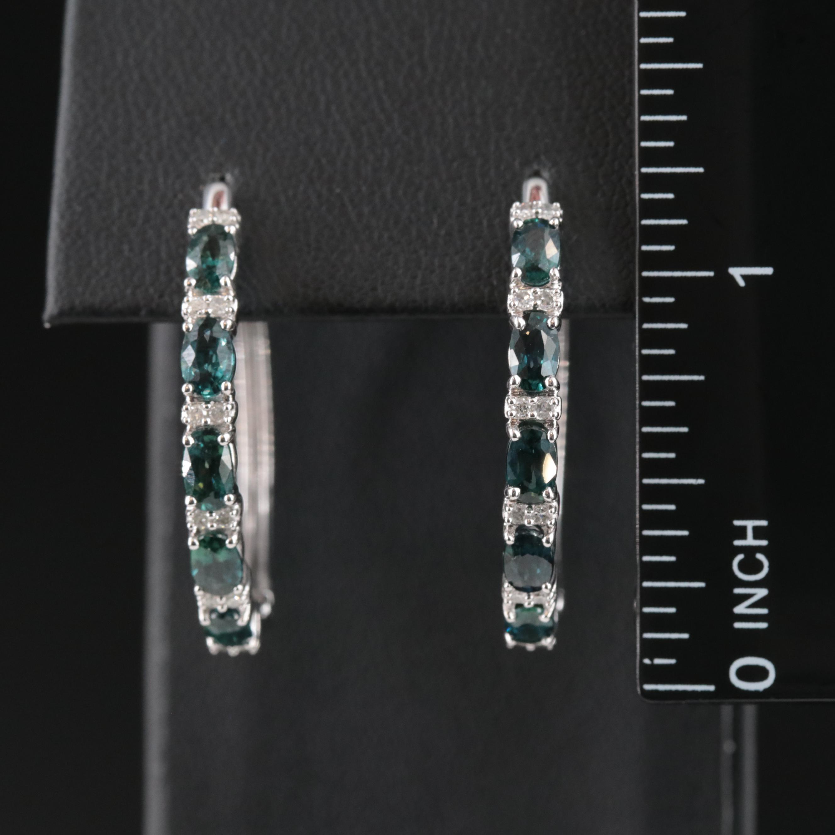 10K Sapphire and Diamond Hoop Earrings