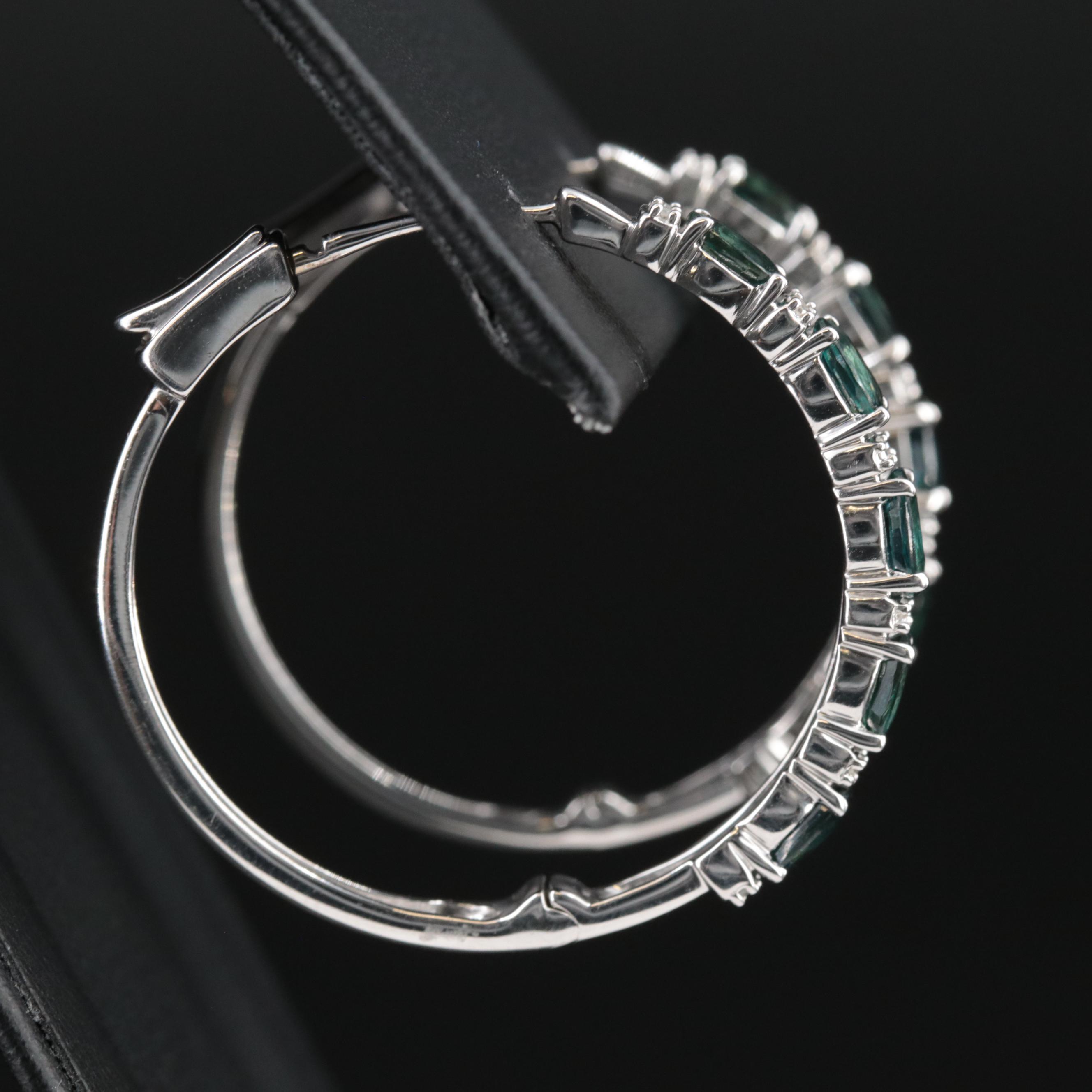 10K Sapphire and Diamond Hoop Earrings