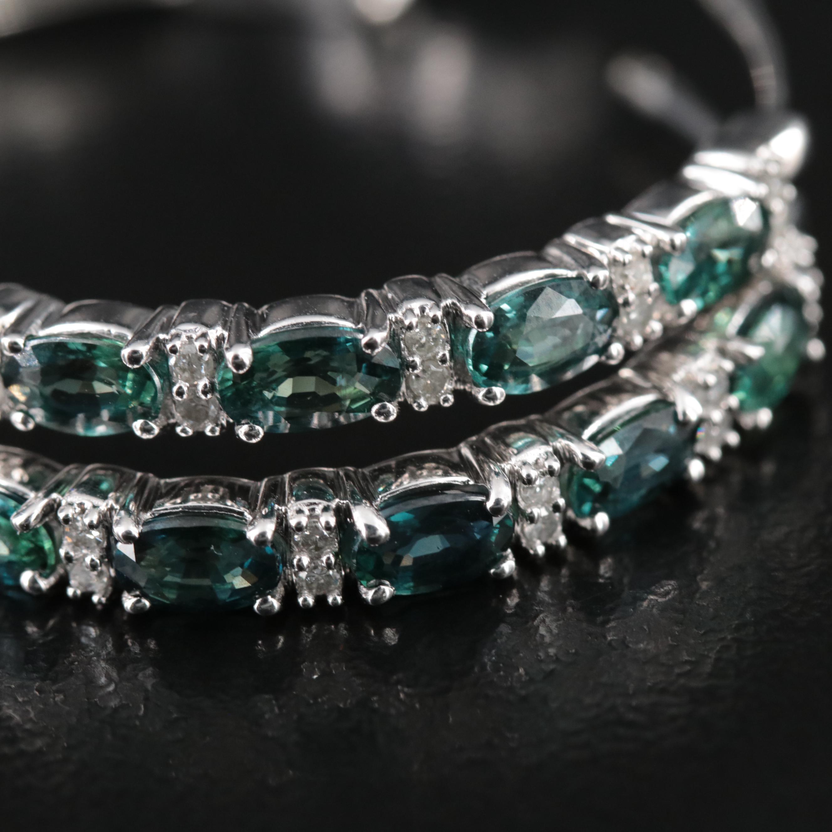 10K Sapphire and Diamond Hoop Earrings