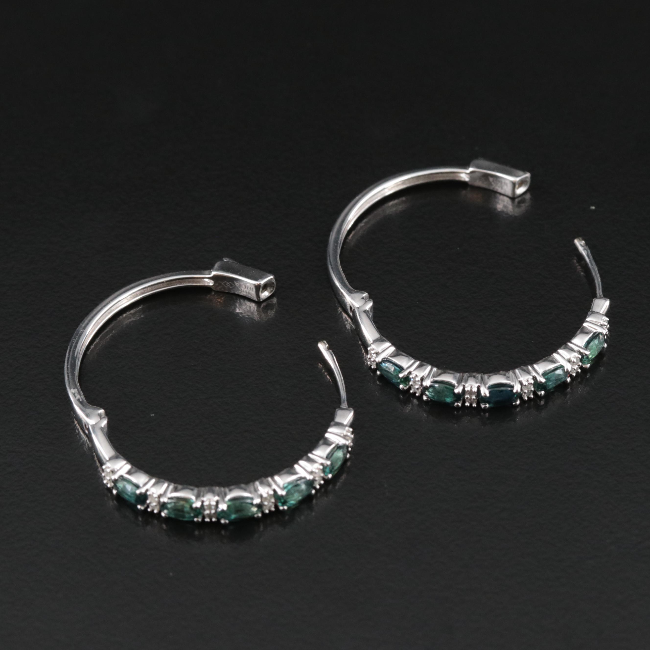 10K Sapphire and Diamond Hoop Earrings