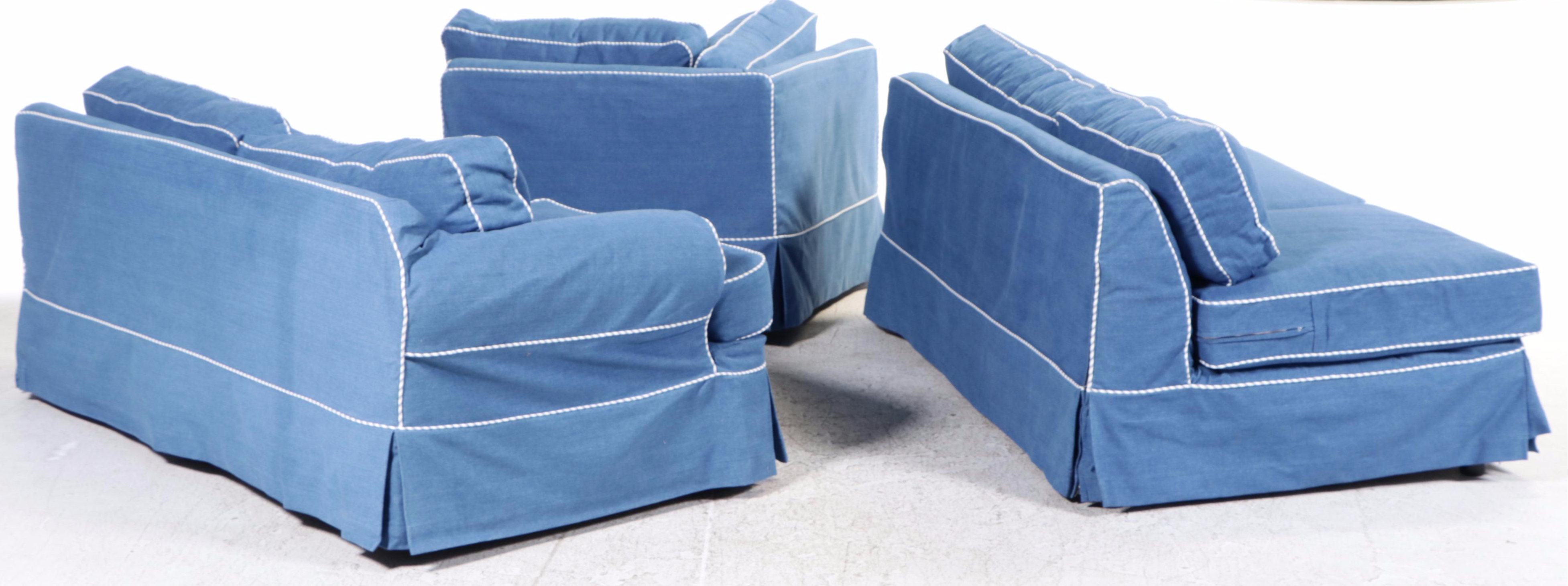 Preview Furniture for Beacon Hill  Denim-Slipcovered Sectional Sofa