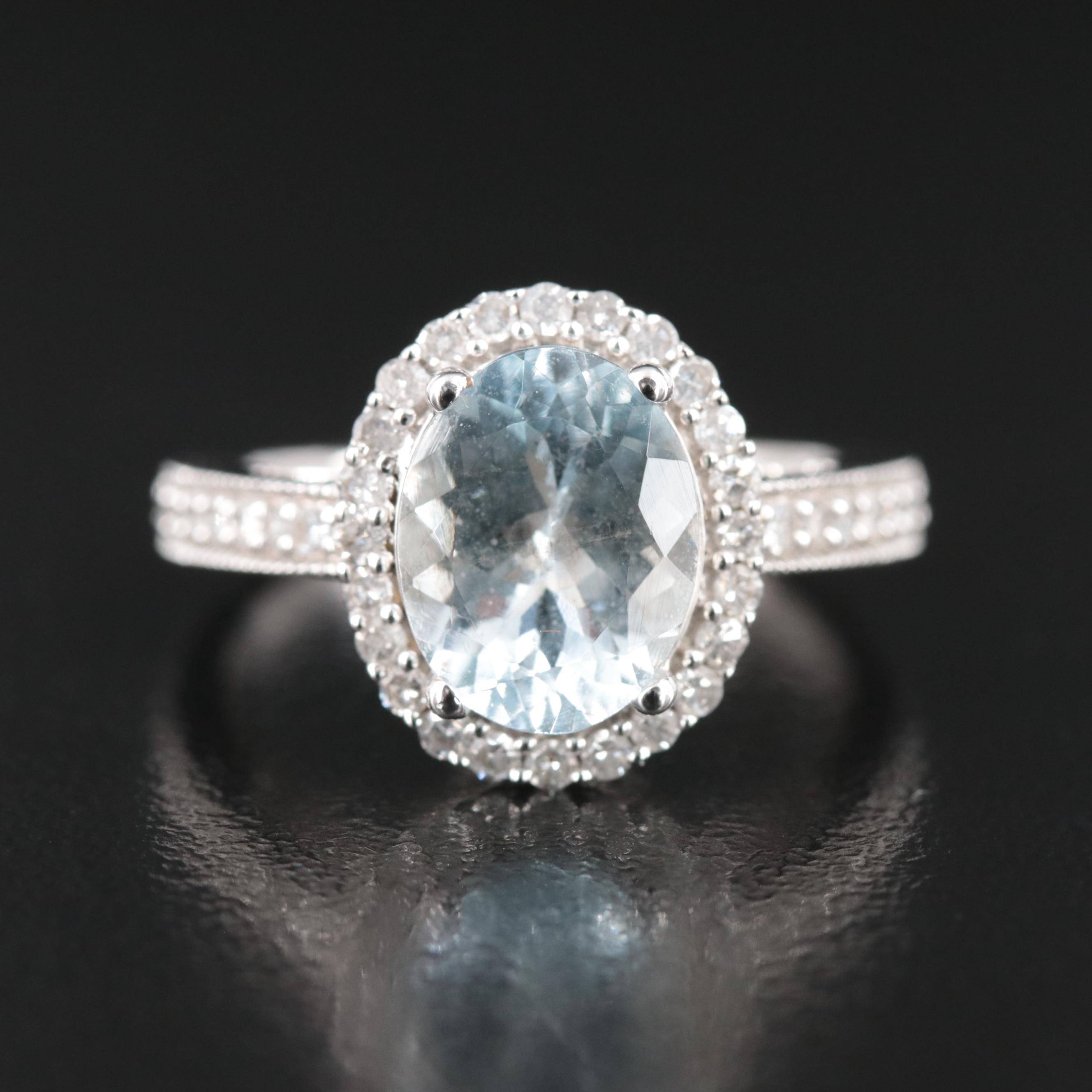 14K Aquamarine and Diamond Ring