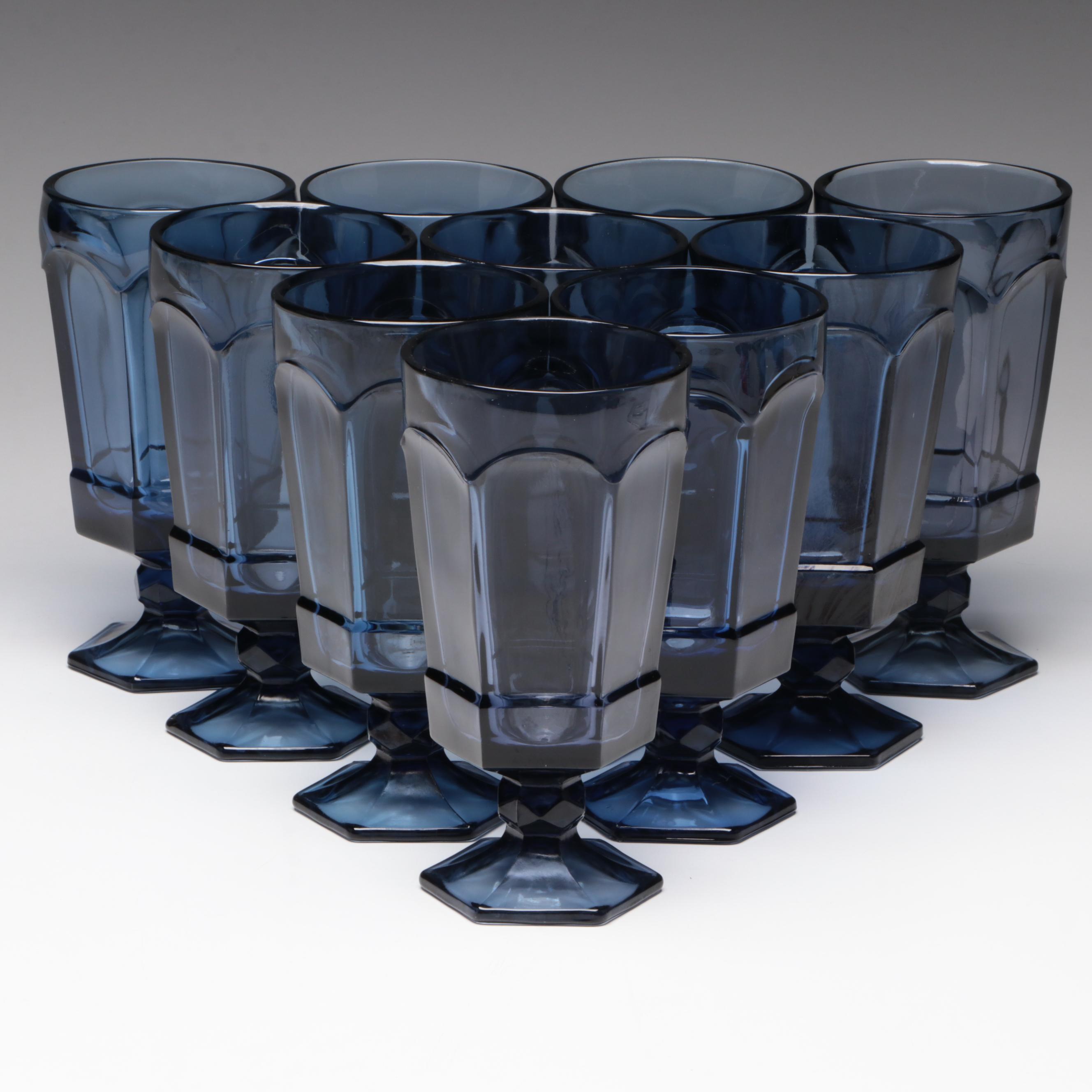 Fostoria "Virginia" Dark Blue Glass Iced Tea Glasses, 1980-1986