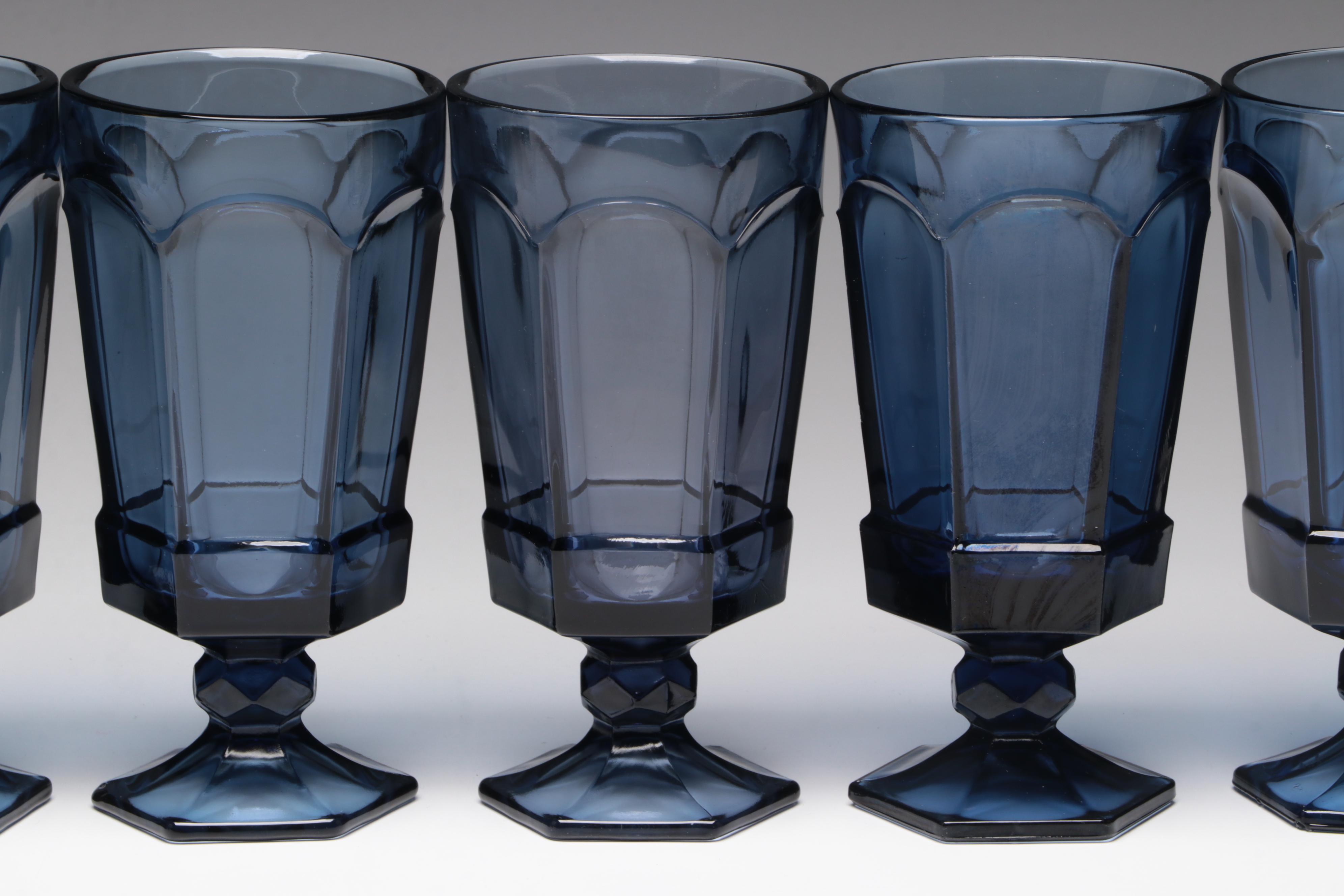 Fostoria "Virginia" Dark Blue Glass Iced Tea Glasses, 1980-1986