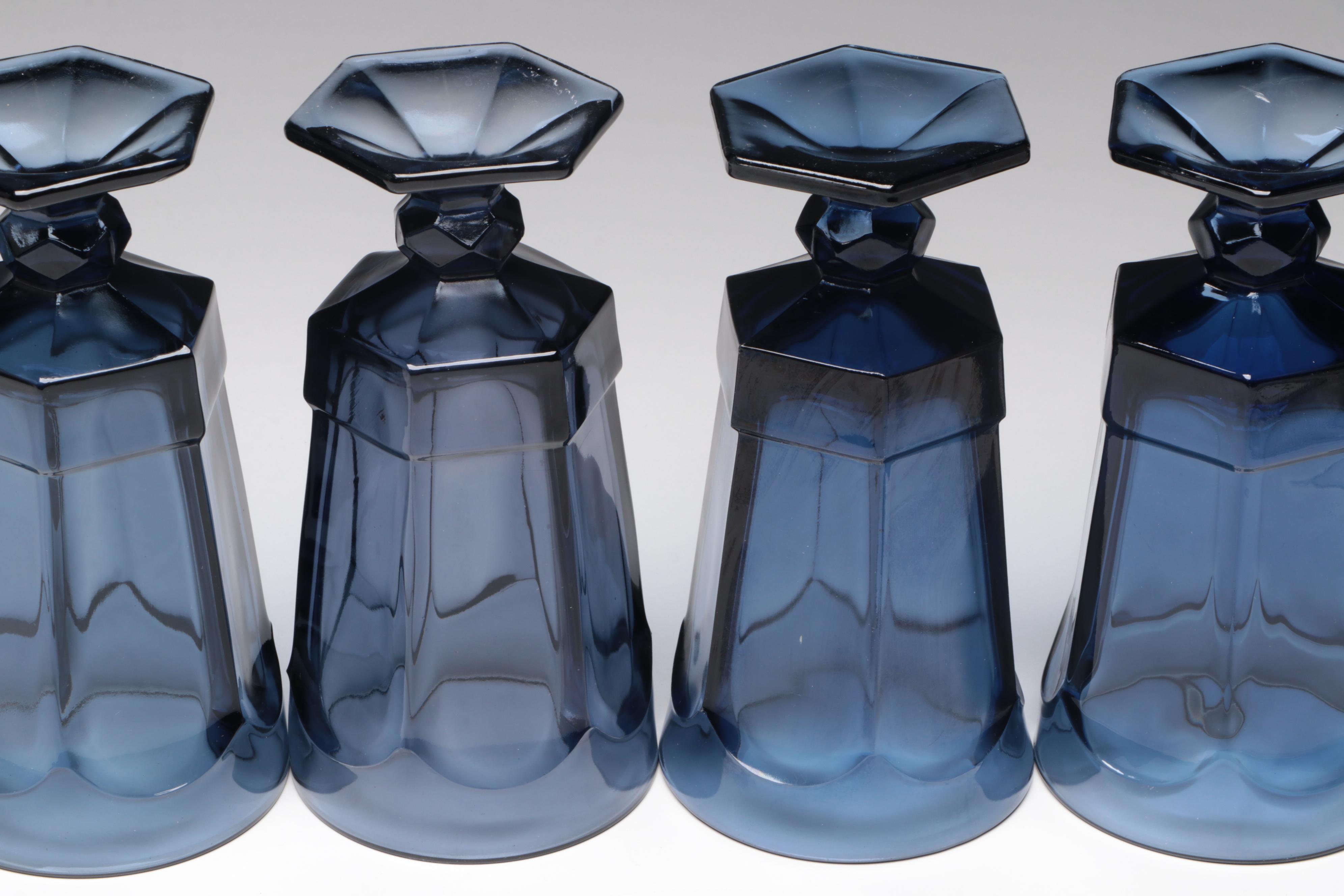 Fostoria "Virginia" Dark Blue Glass Iced Tea Glasses, 1980-1986