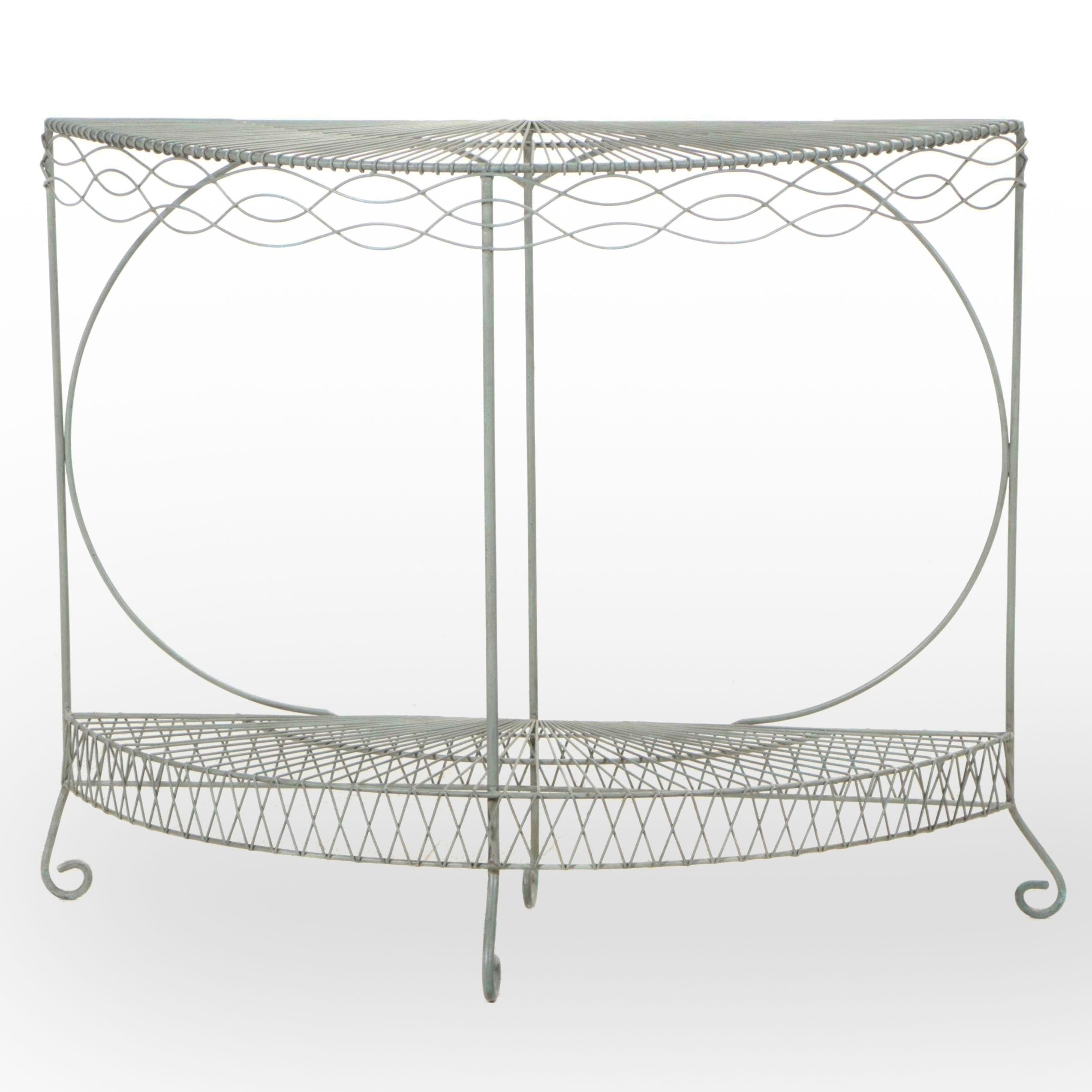 Green-Painted Wirework Demilune Console Table