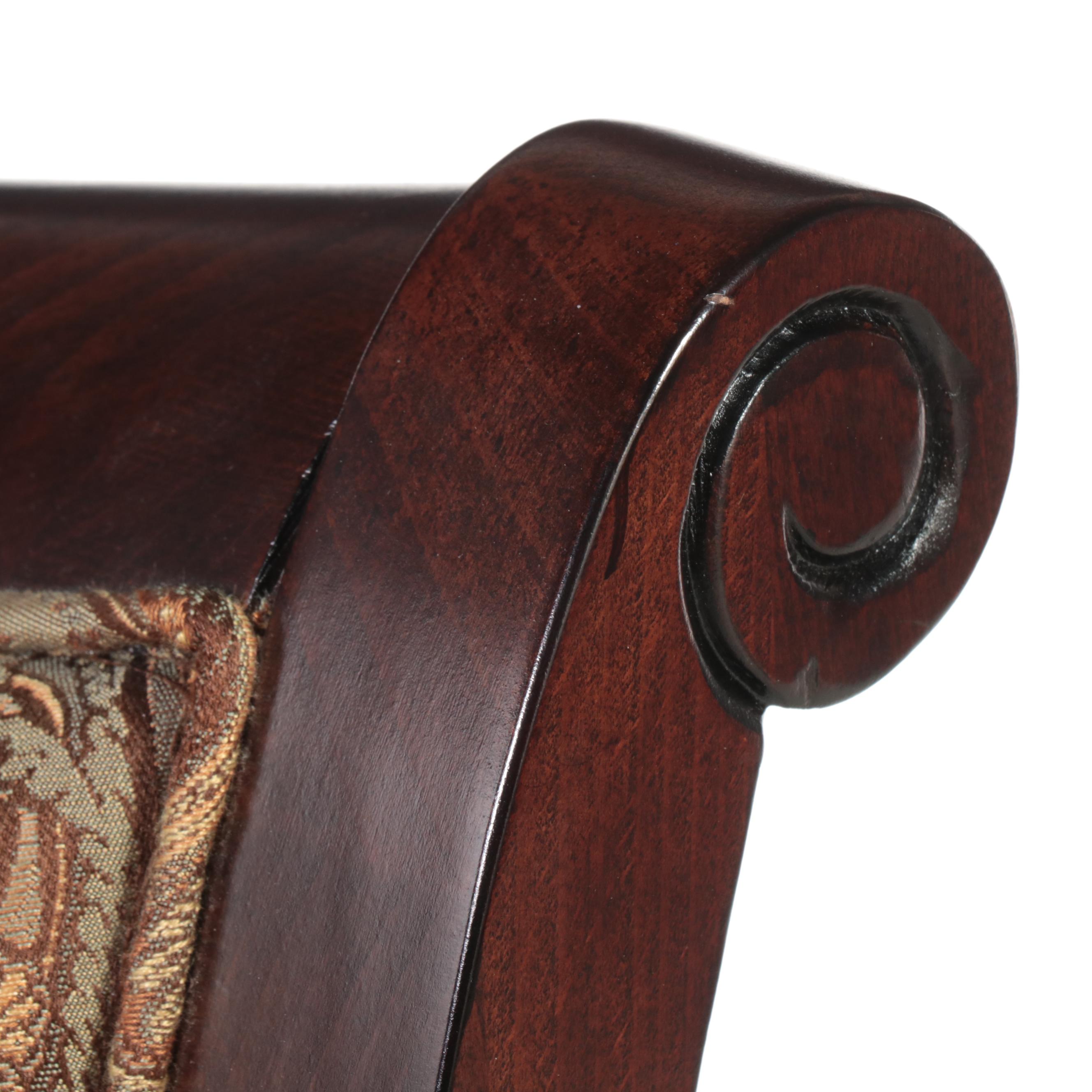 Contemporary Walnut-Finish and Upholstered Armchair