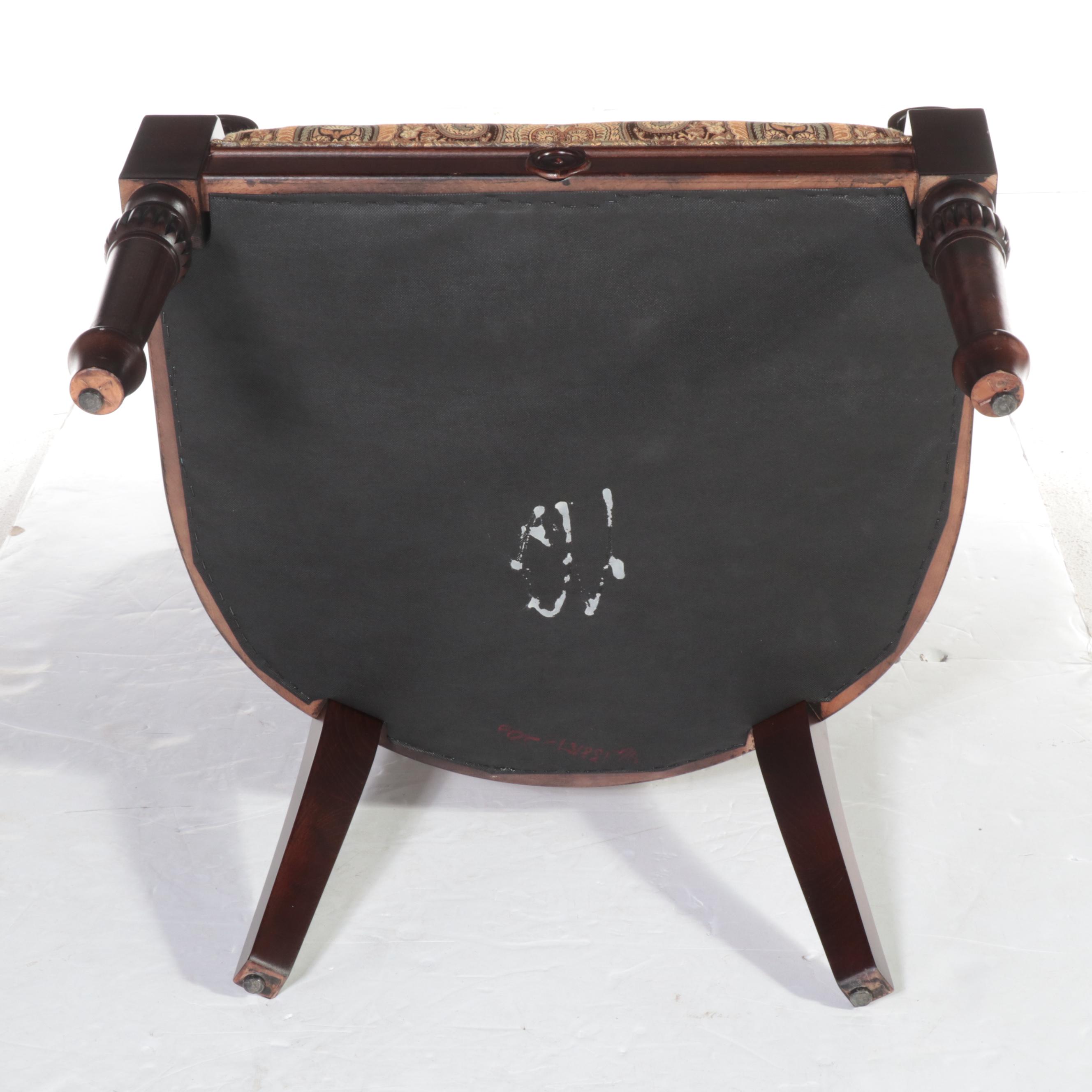 Contemporary Walnut-Finish and Upholstered Armchair