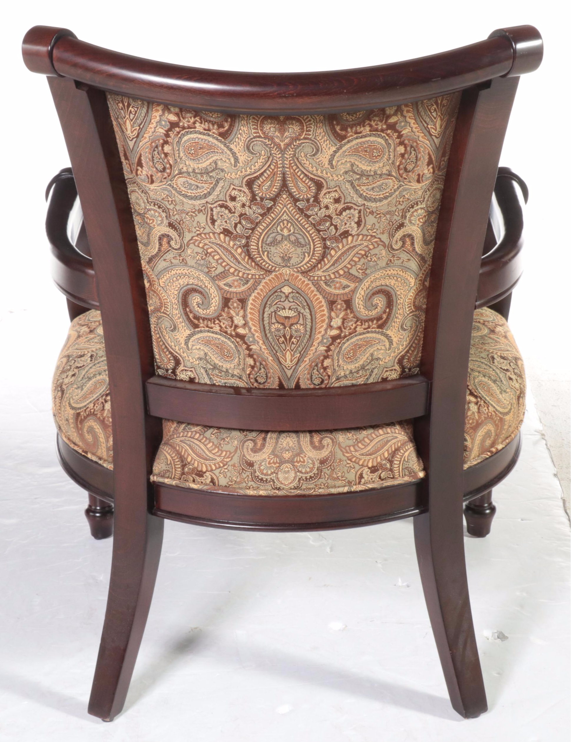 Contemporary Walnut-Finish and Upholstered Armchair