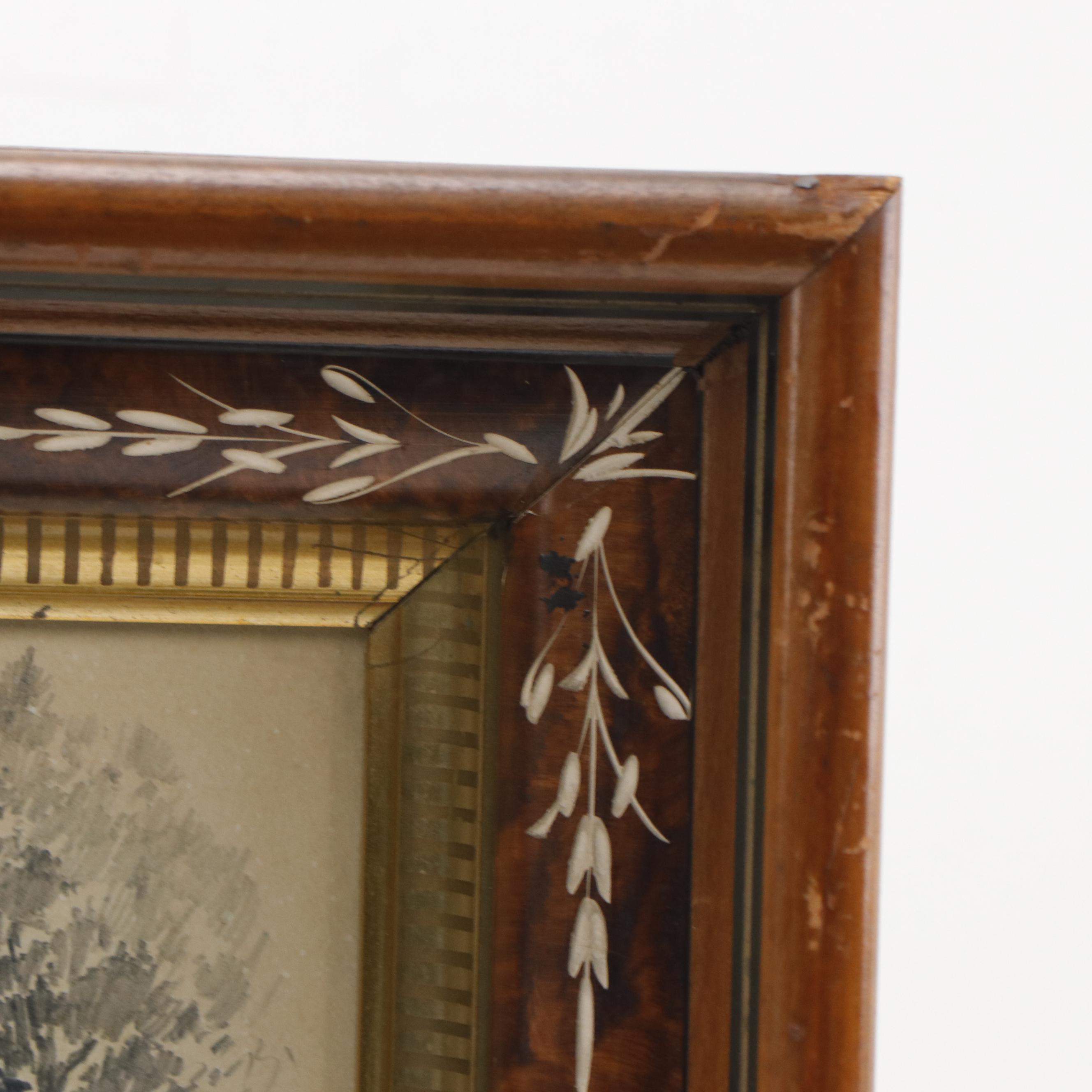 Hazel Wiswall Graphite Drawing of Outbuildings and Tree, 1925