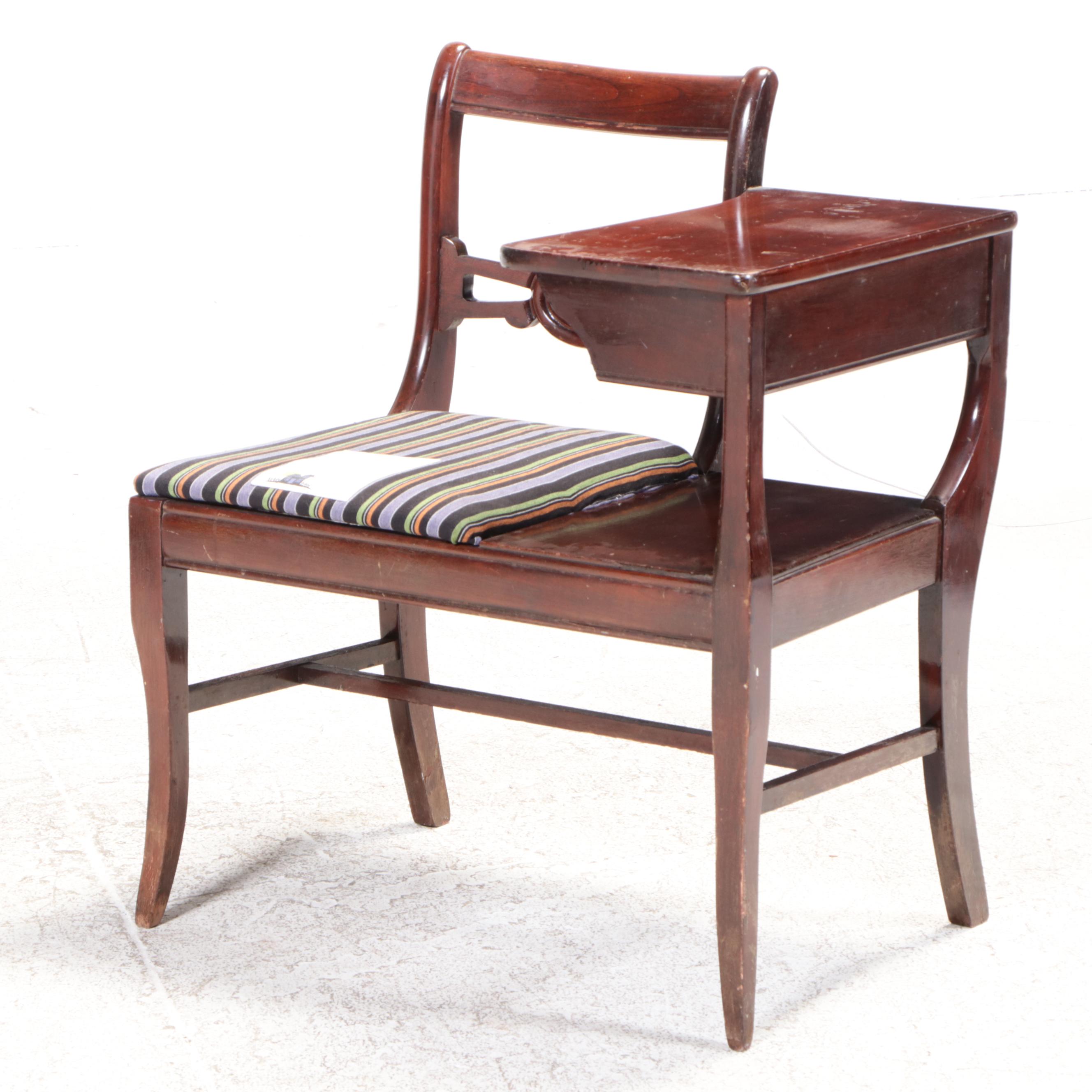 Classical Style Mahogany and Custom-Upholstered Telephone Bench