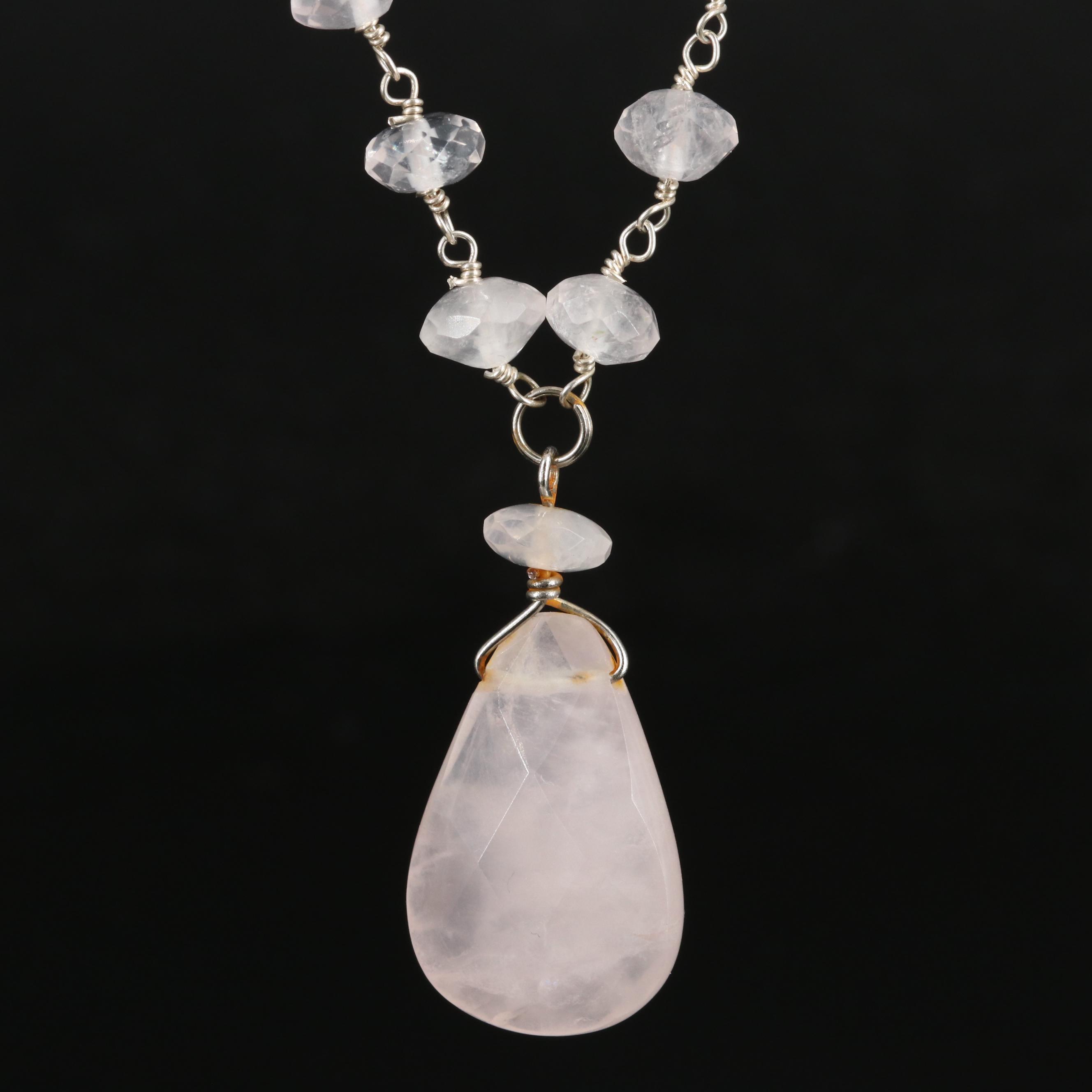Sterling Rose Quartz Drop Necklace
