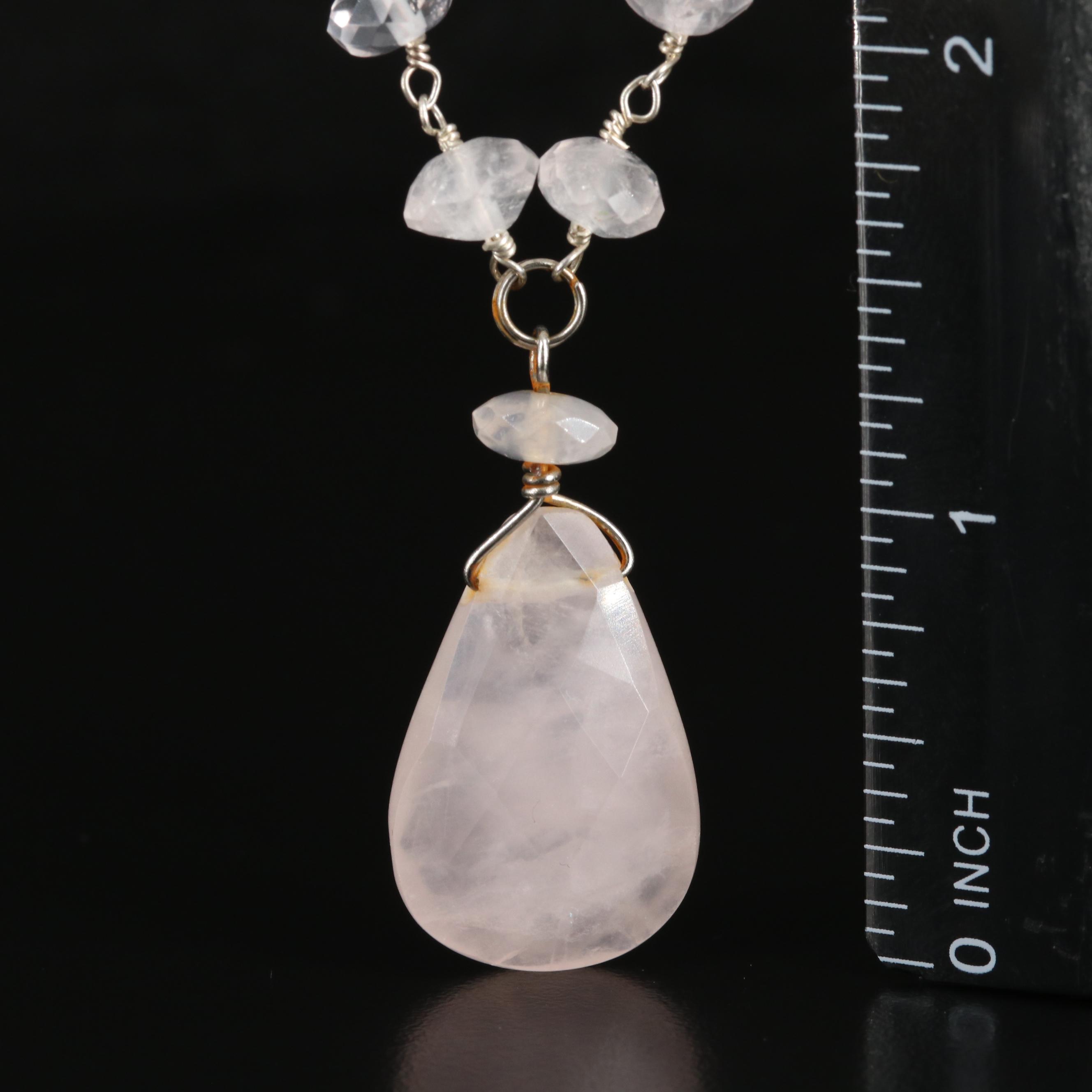 Sterling Rose Quartz Drop Necklace