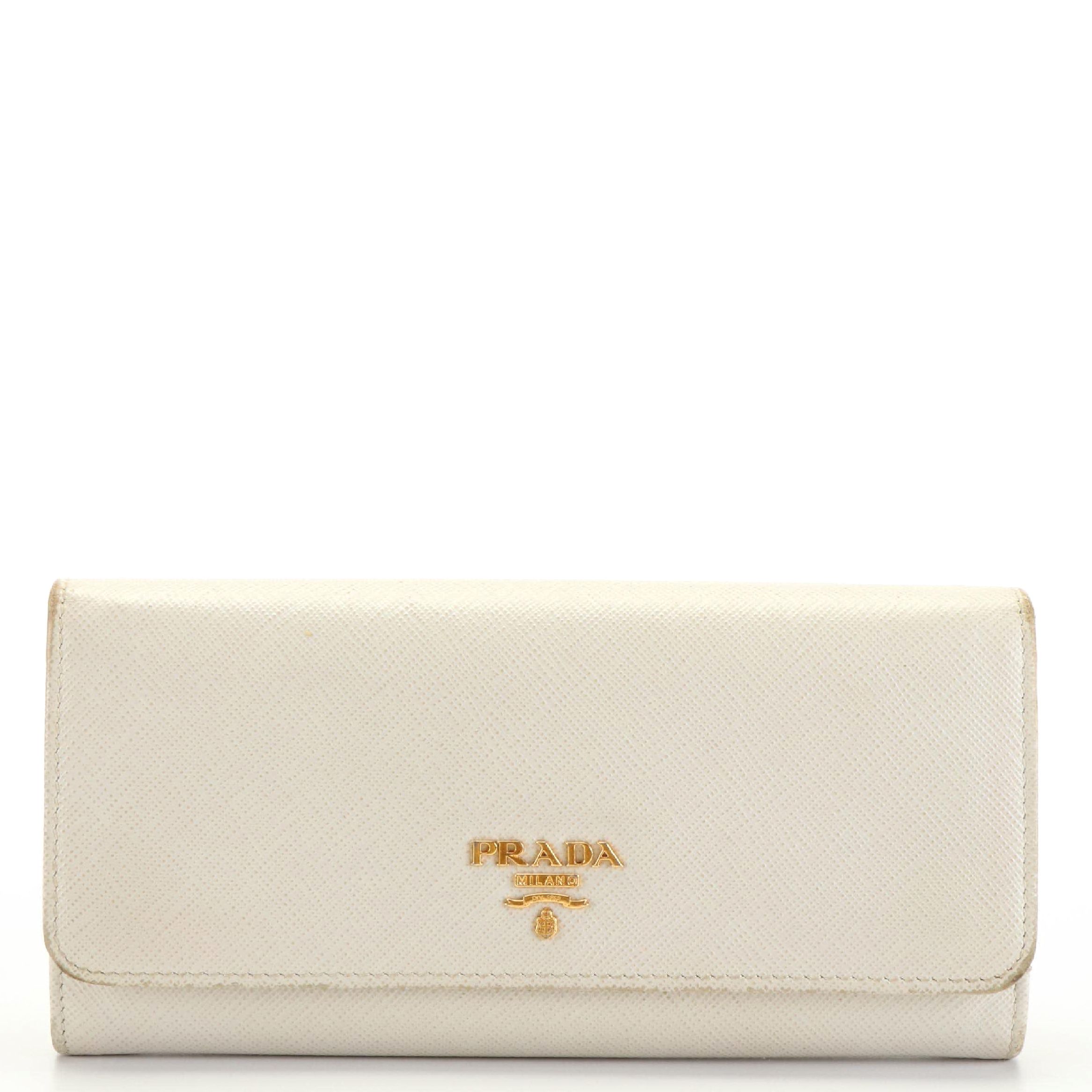 Prada White Leather Long Wallet