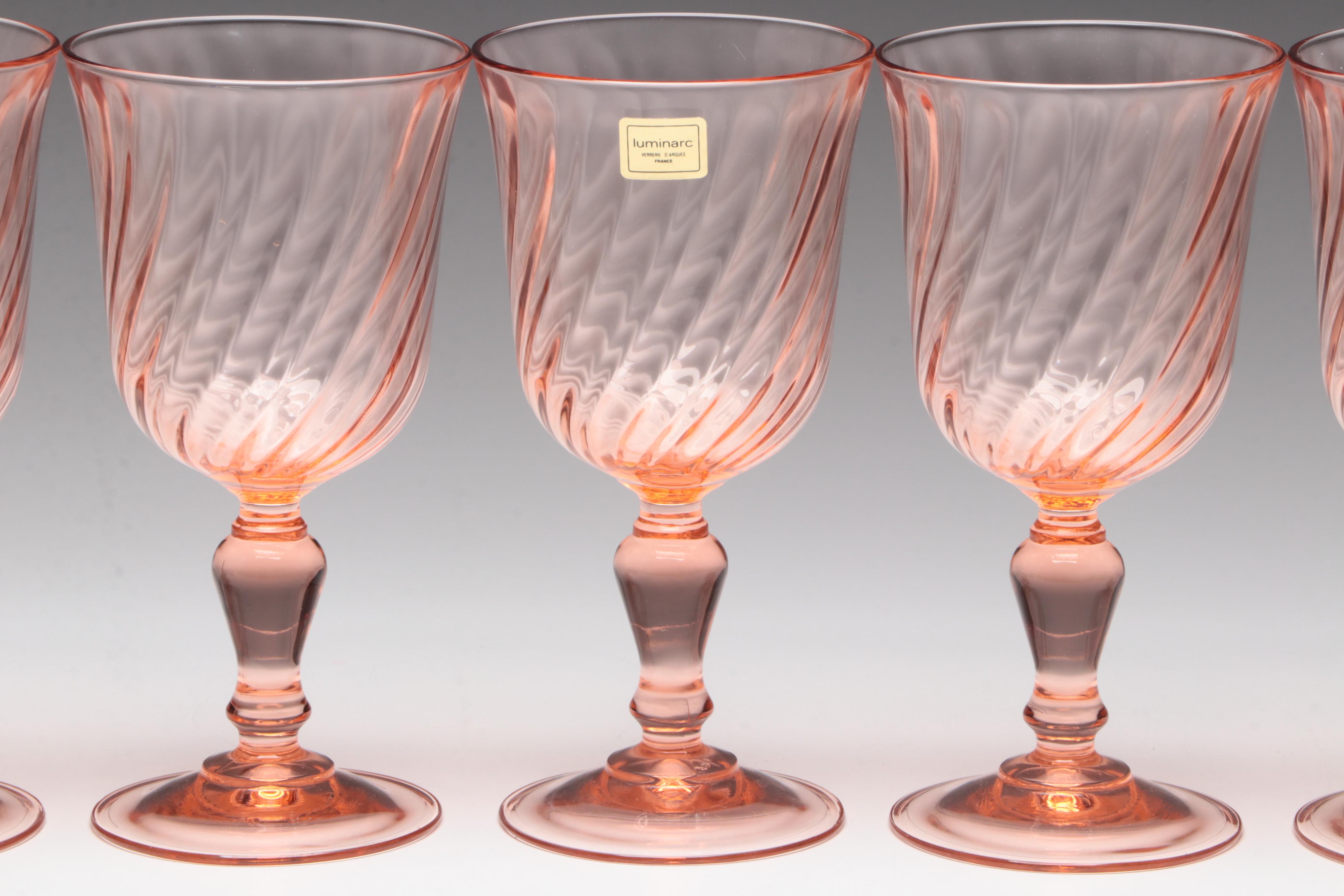 Cristal d'Arques-Durand Luminarc "Rosaline" Pink Swirl Wine Glasses