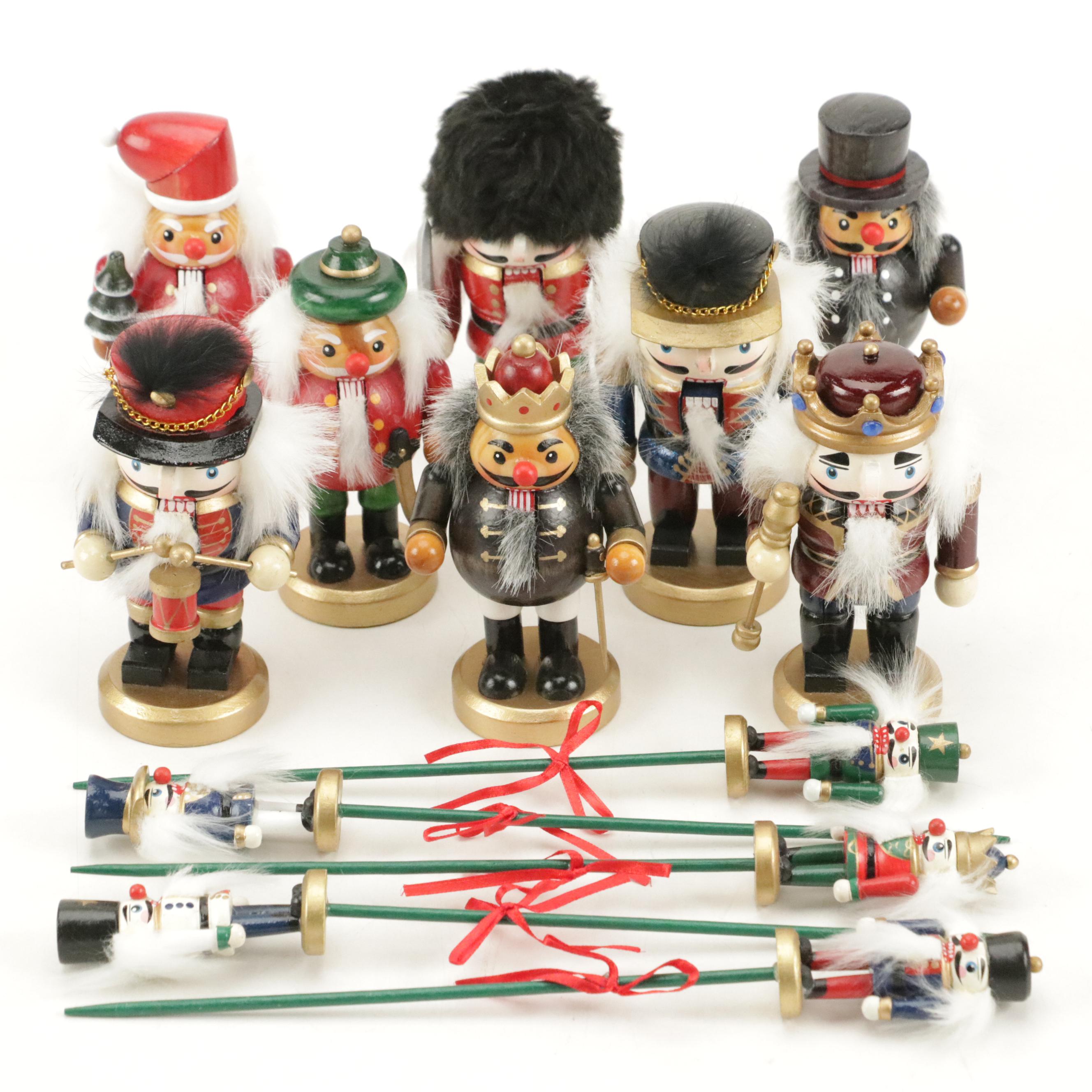 Miniature Nutcracker Figurines with Nutcracker Swizzle Sticks