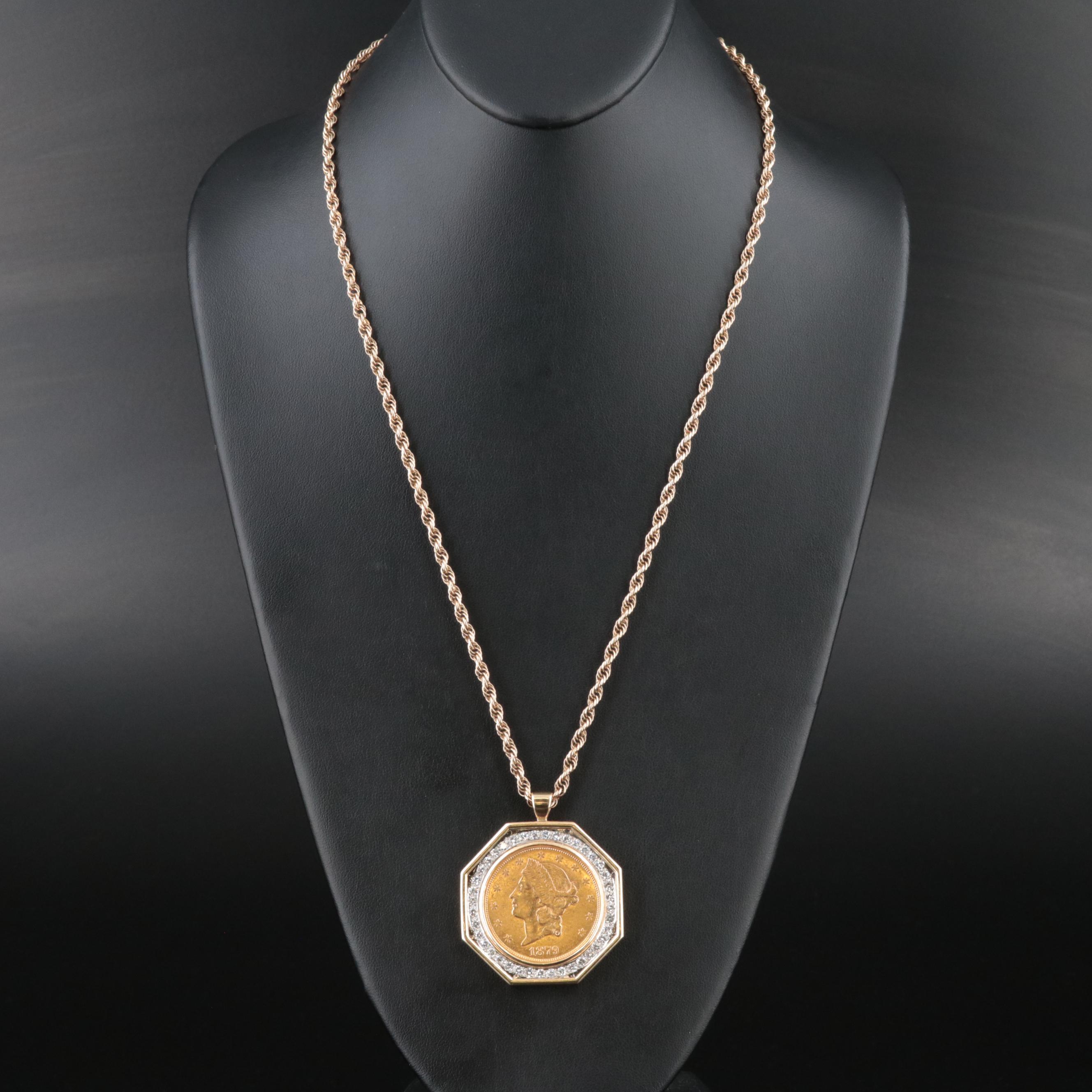 1879-S Liberty Head Gold Coin  2.40 CTW Diamond Pendant Necklace