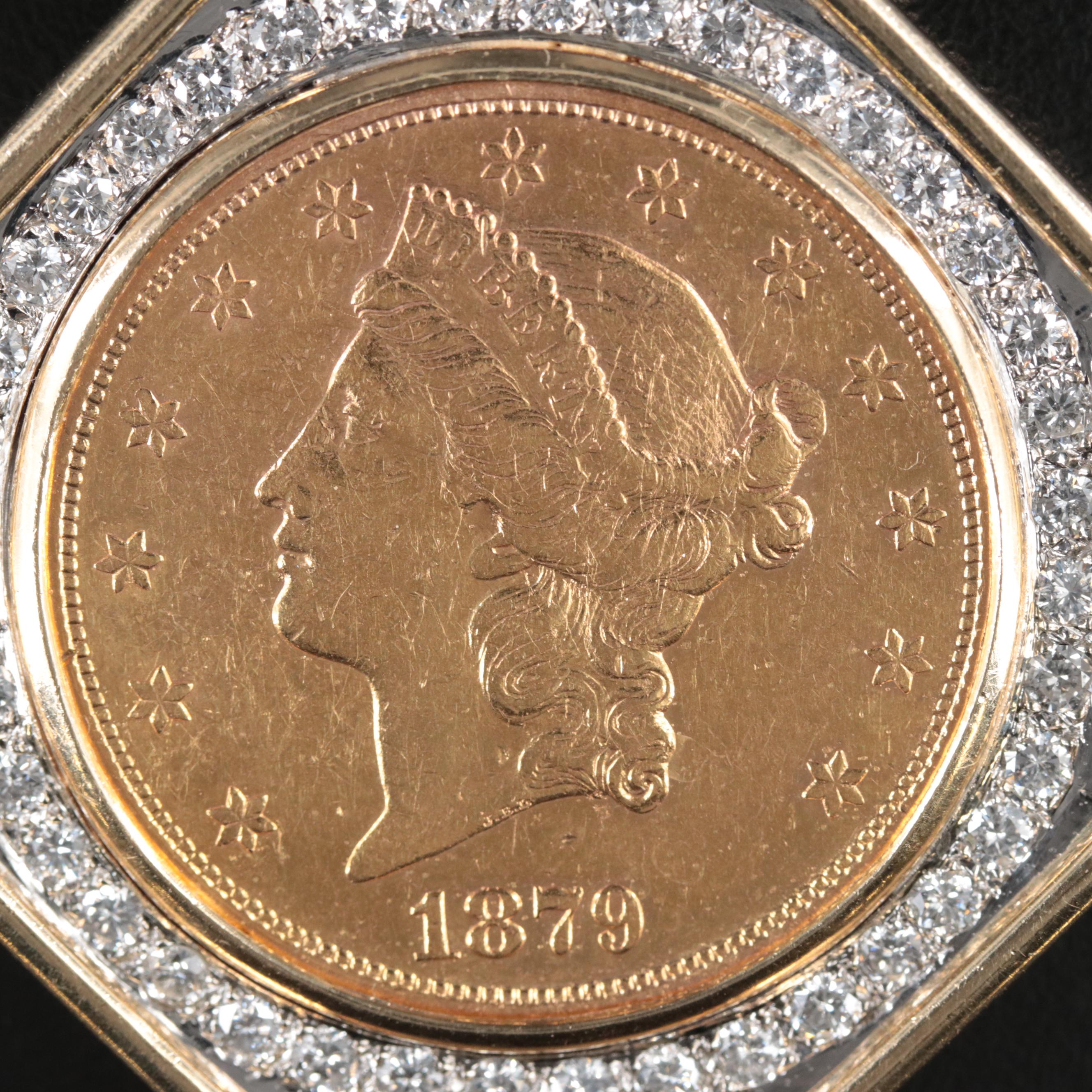 1879-S Liberty Head Gold Coin  2.40 CTW Diamond Pendant Necklace