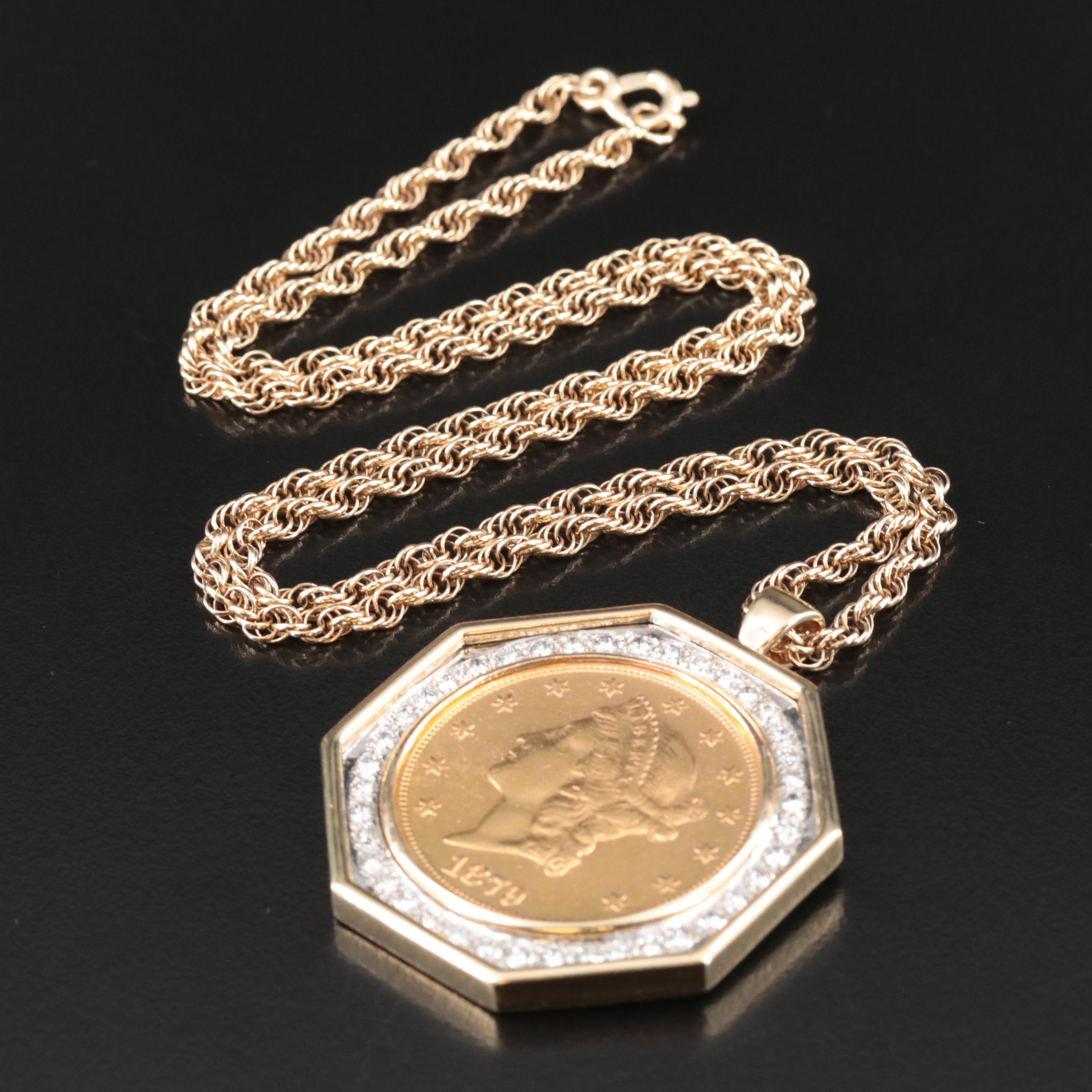 1879-S Liberty Head Gold Coin  2.40 CTW Diamond Pendant Necklace