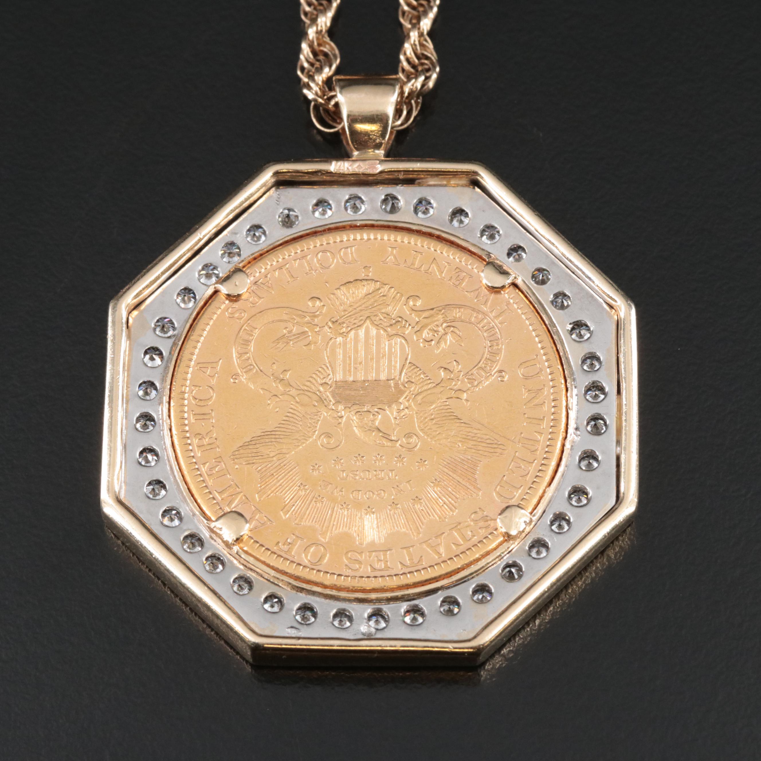 1879-S Liberty Head Gold Coin  2.40 CTW Diamond Pendant Necklace