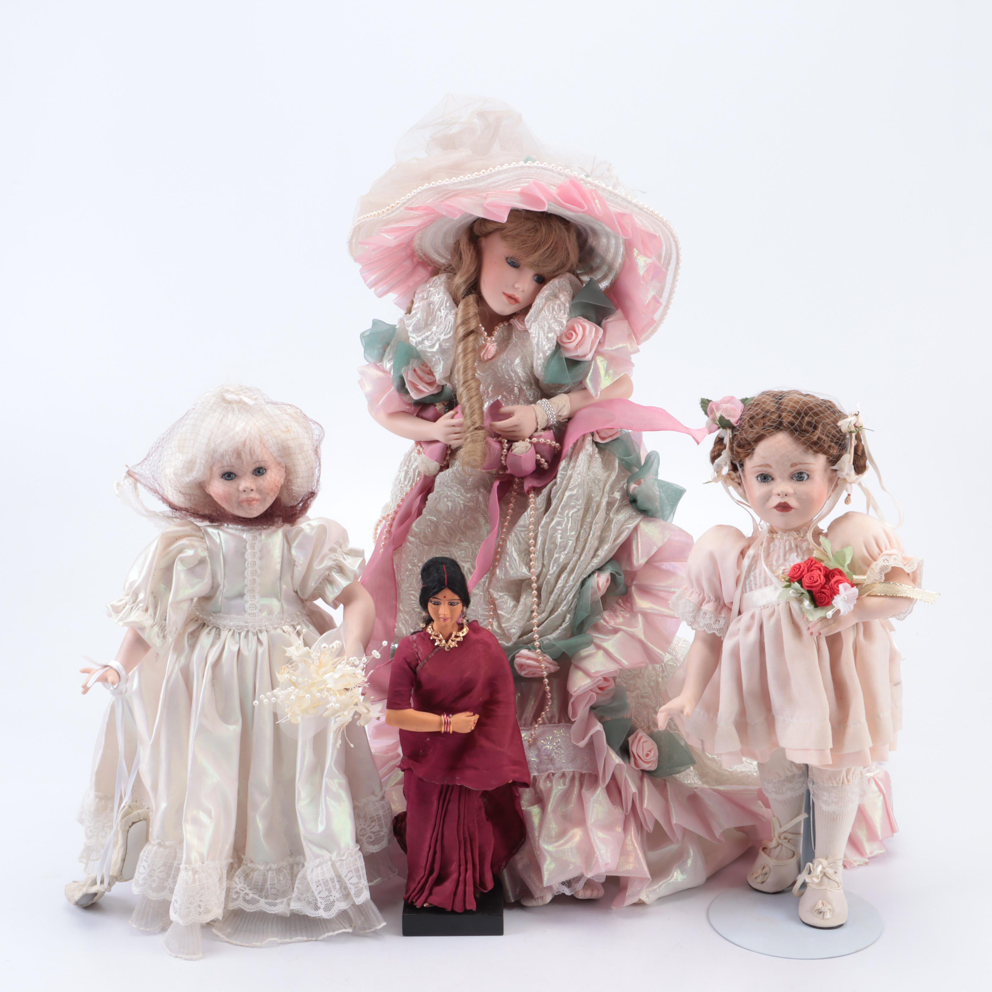 Franklin Heirloom Maryse Nicole "Blushing Rose" Porcelain Doll with Other Dolls