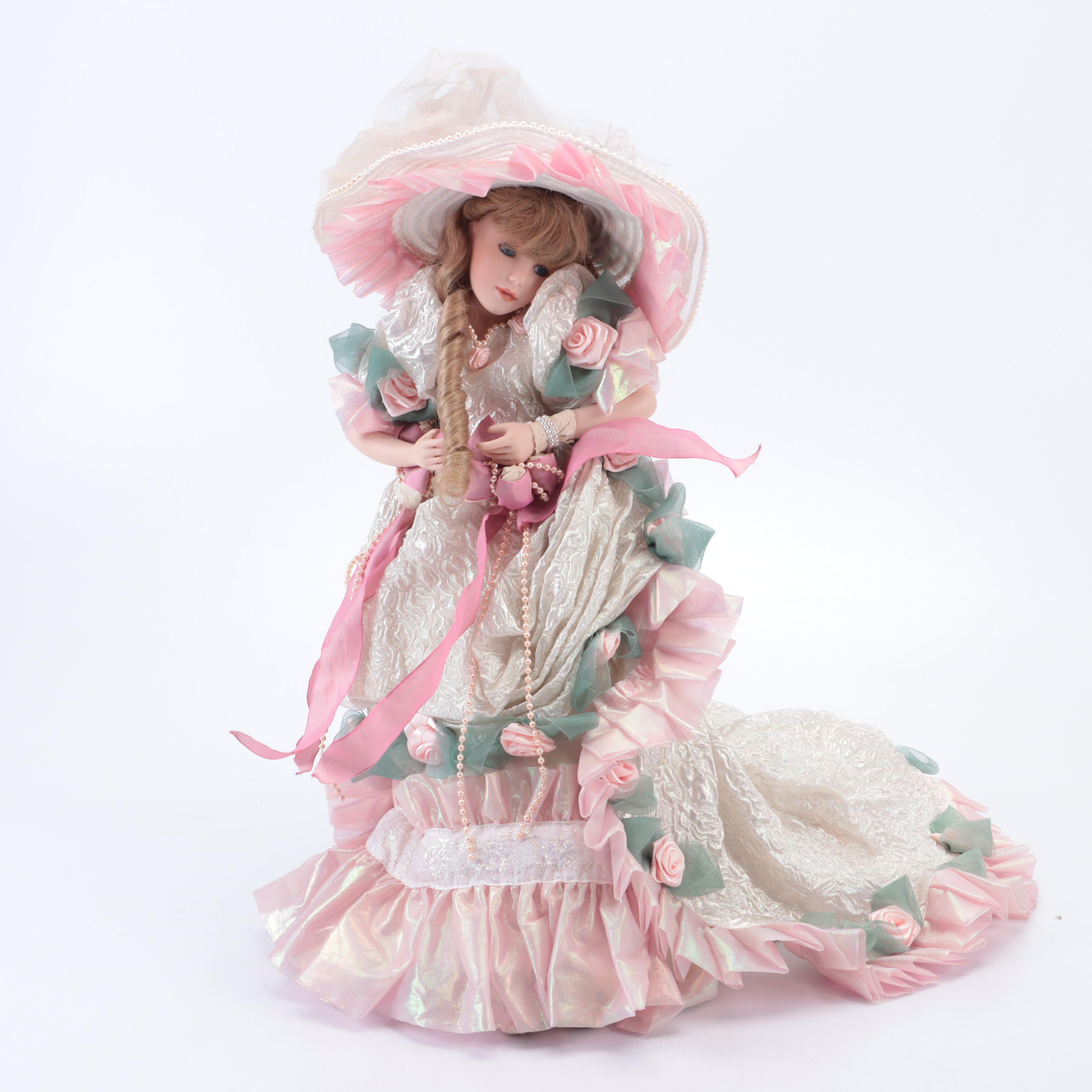 Franklin Heirloom Maryse Nicole "Blushing Rose" Porcelain Doll with Other Dolls