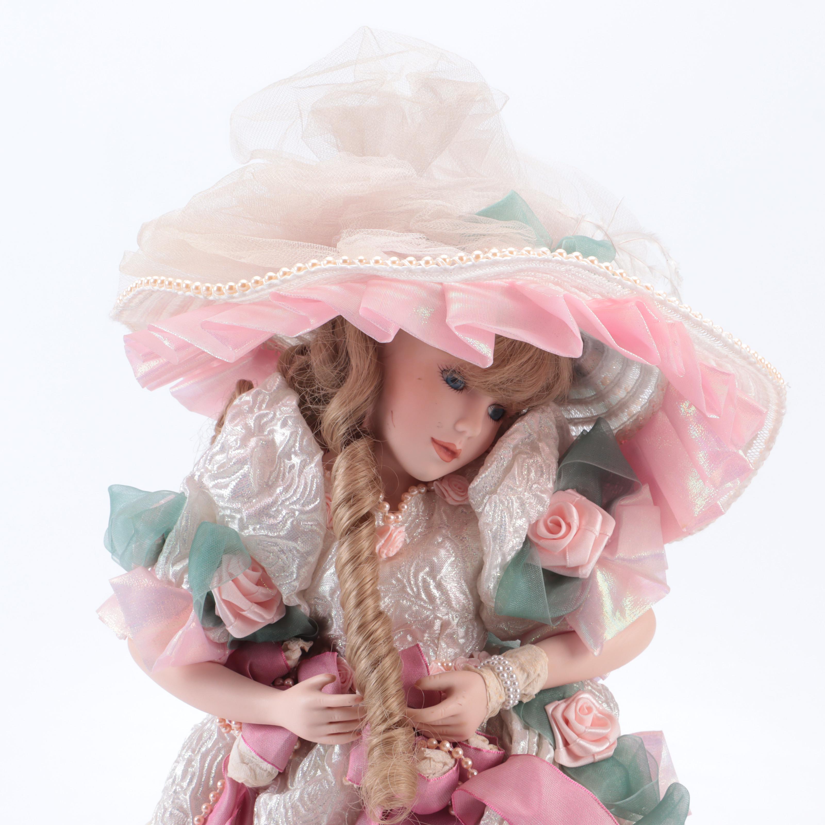 Franklin Heirloom Maryse Nicole "Blushing Rose" Porcelain Doll with Other Dolls