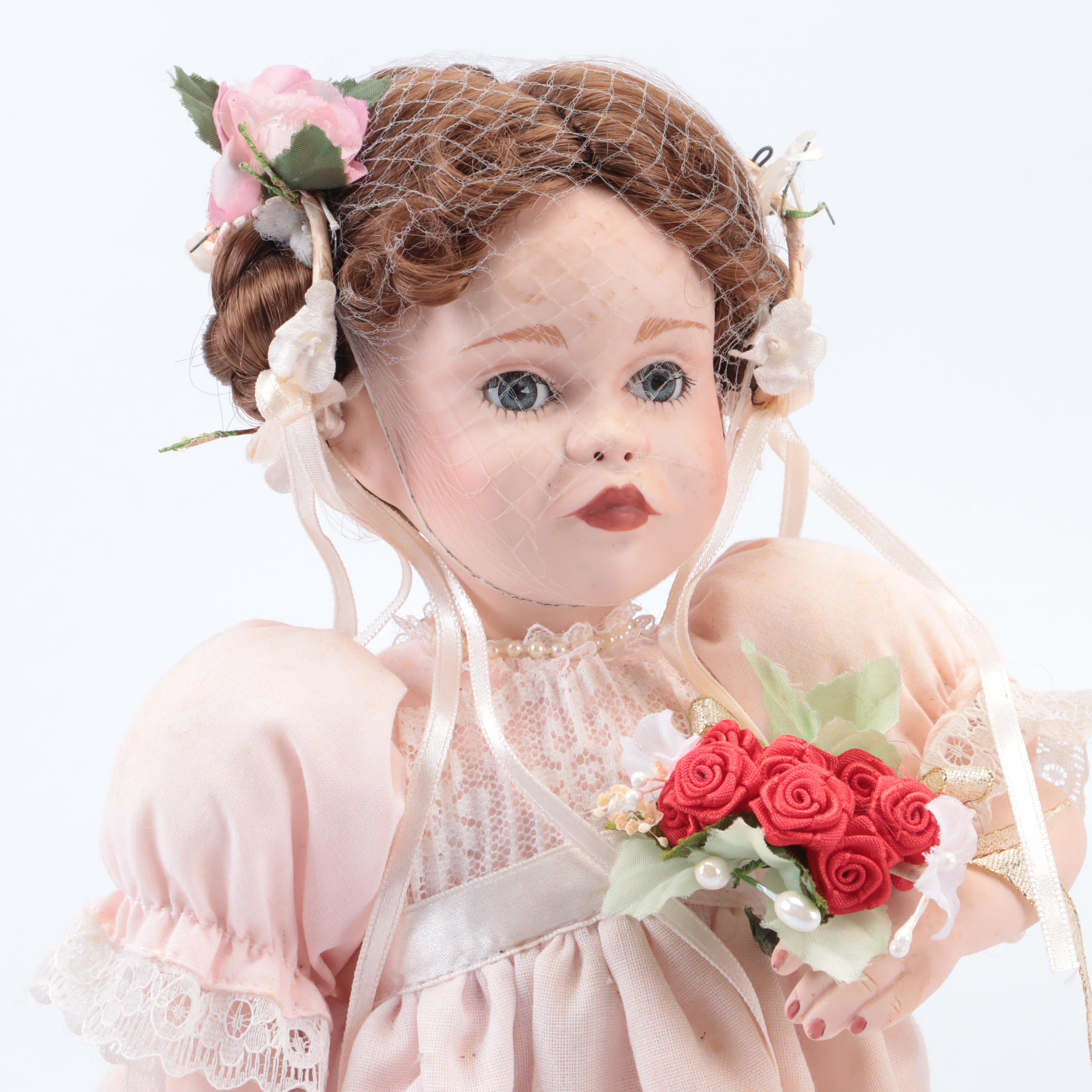 Franklin Heirloom Maryse Nicole "Blushing Rose" Porcelain Doll with Other Dolls