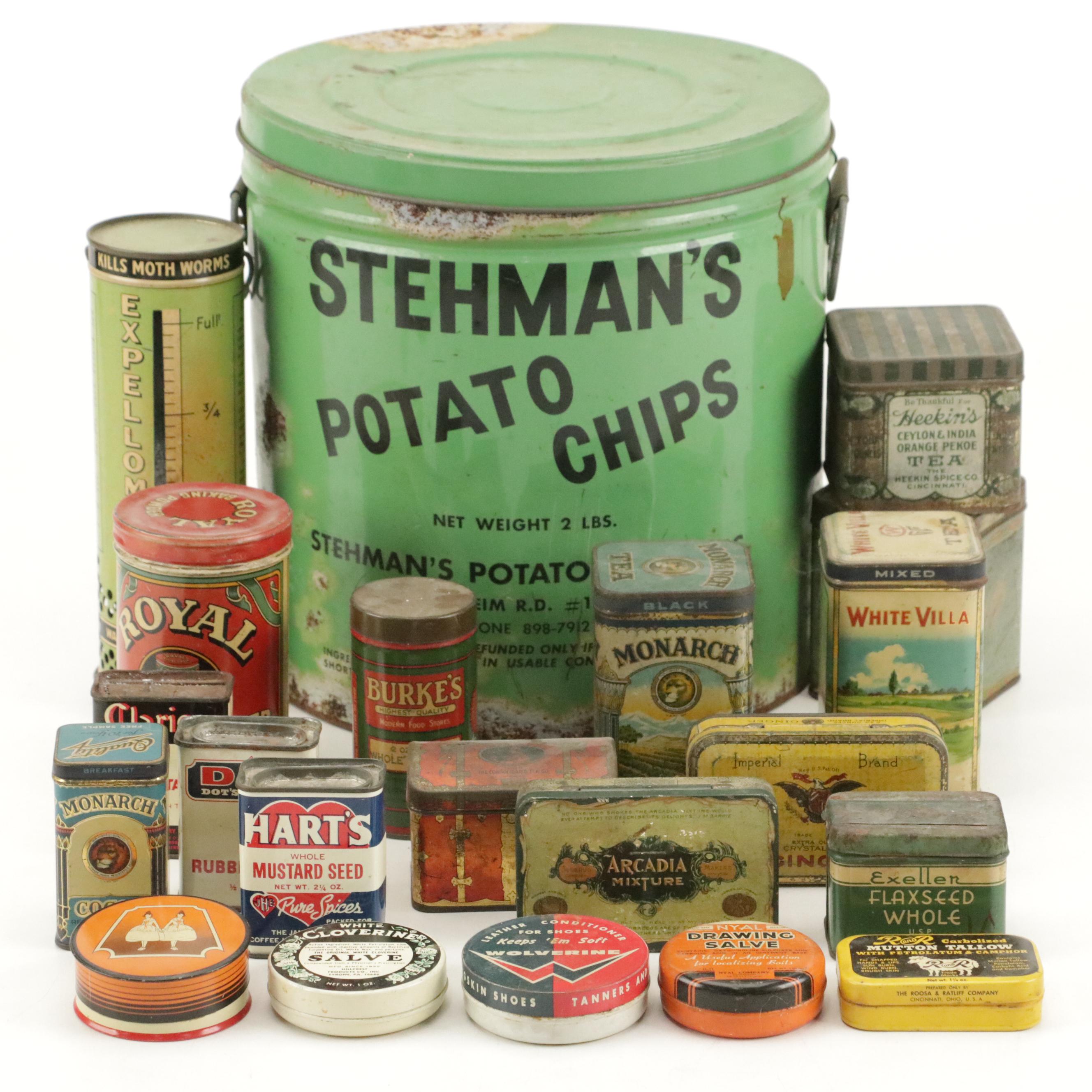 Stehman's, Monarch, Royal with Other Advertising Tins, Early to Mid-20th Century