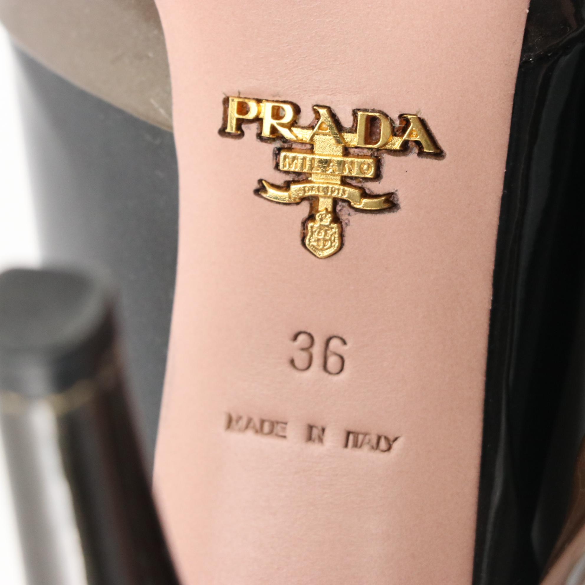 Prada Graphite Vernice Metal Leather Peep Toe Pumps in Box Size 36