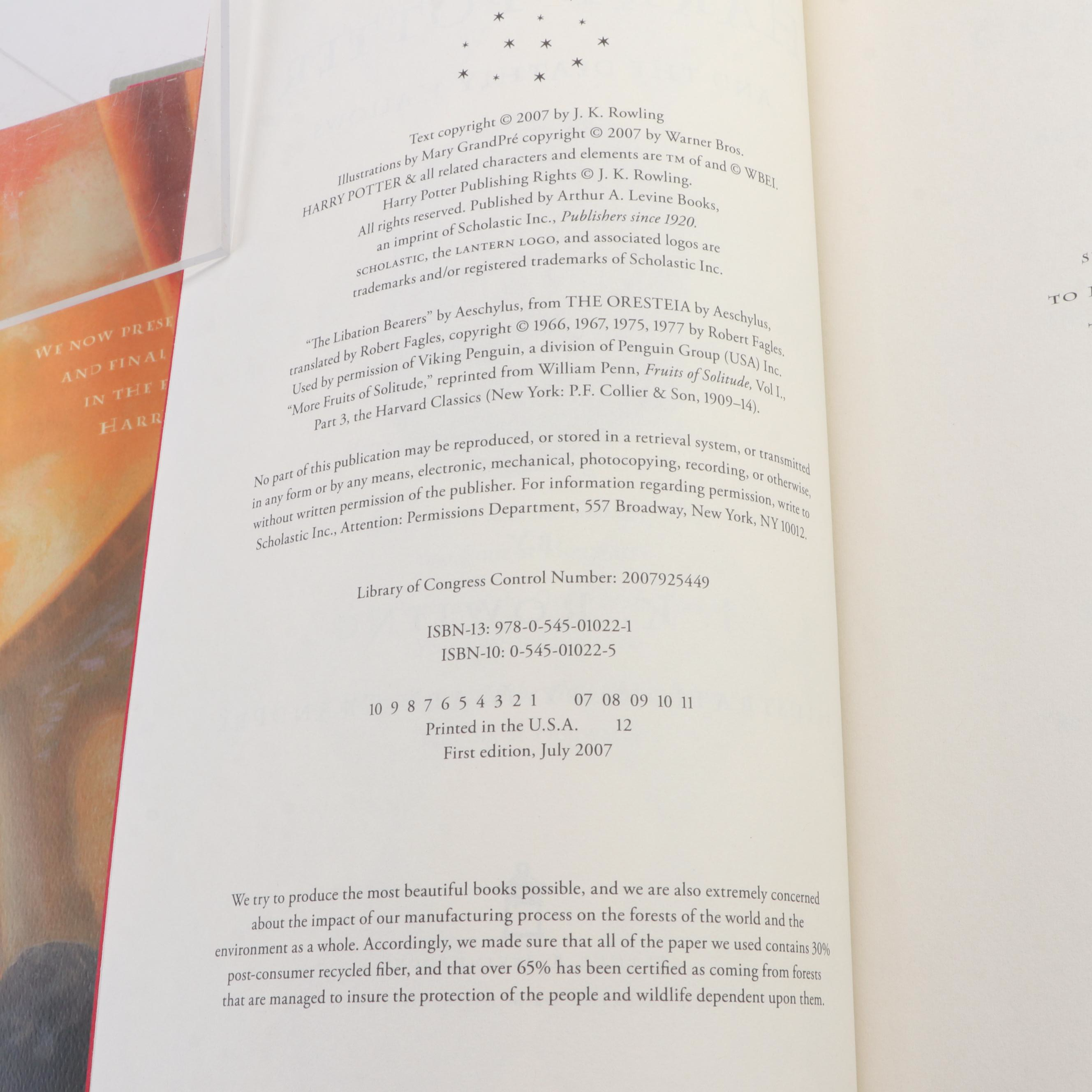 Rowling Full “Harry Potter” Set, First American Edition with Six First Printings