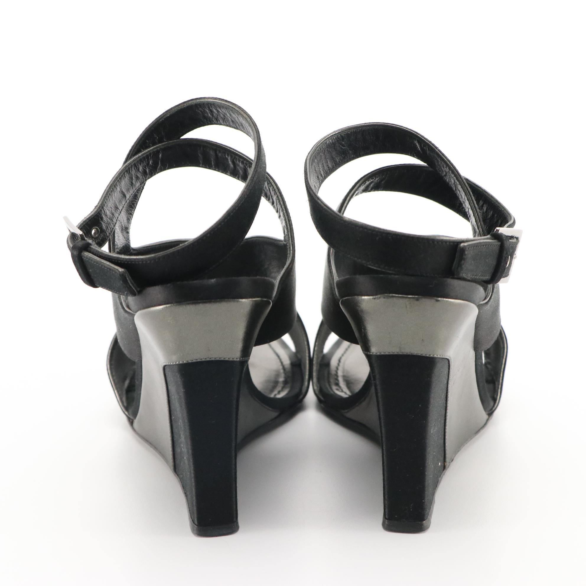 Louis Vuitton Satin Cross Strap Peep-Toe Slingback Wedges