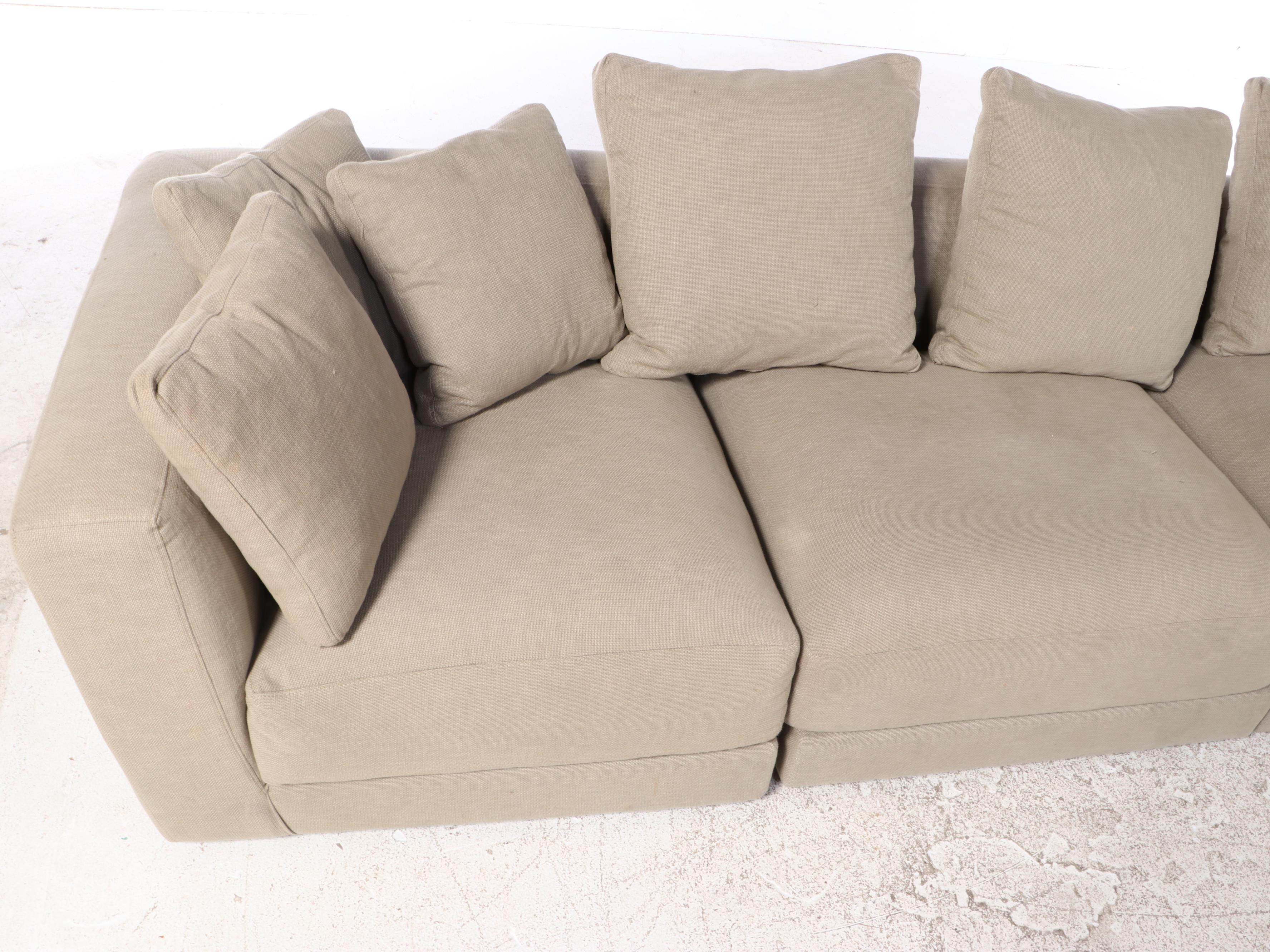 Contemporary Taupe Fabric Upholstered Four-Piece Sectional Sofa