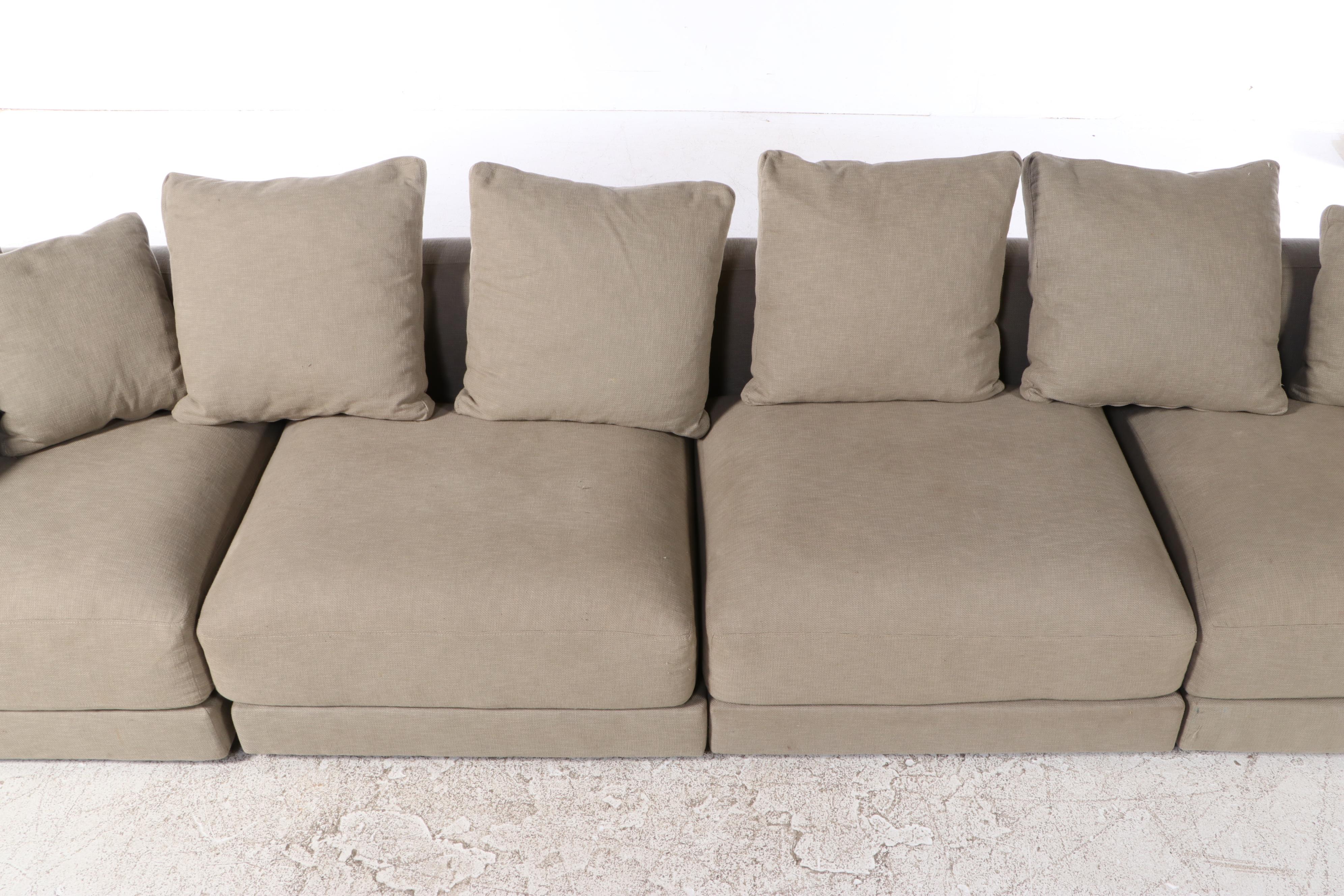 Contemporary Taupe Fabric Upholstered Four-Piece Sectional Sofa