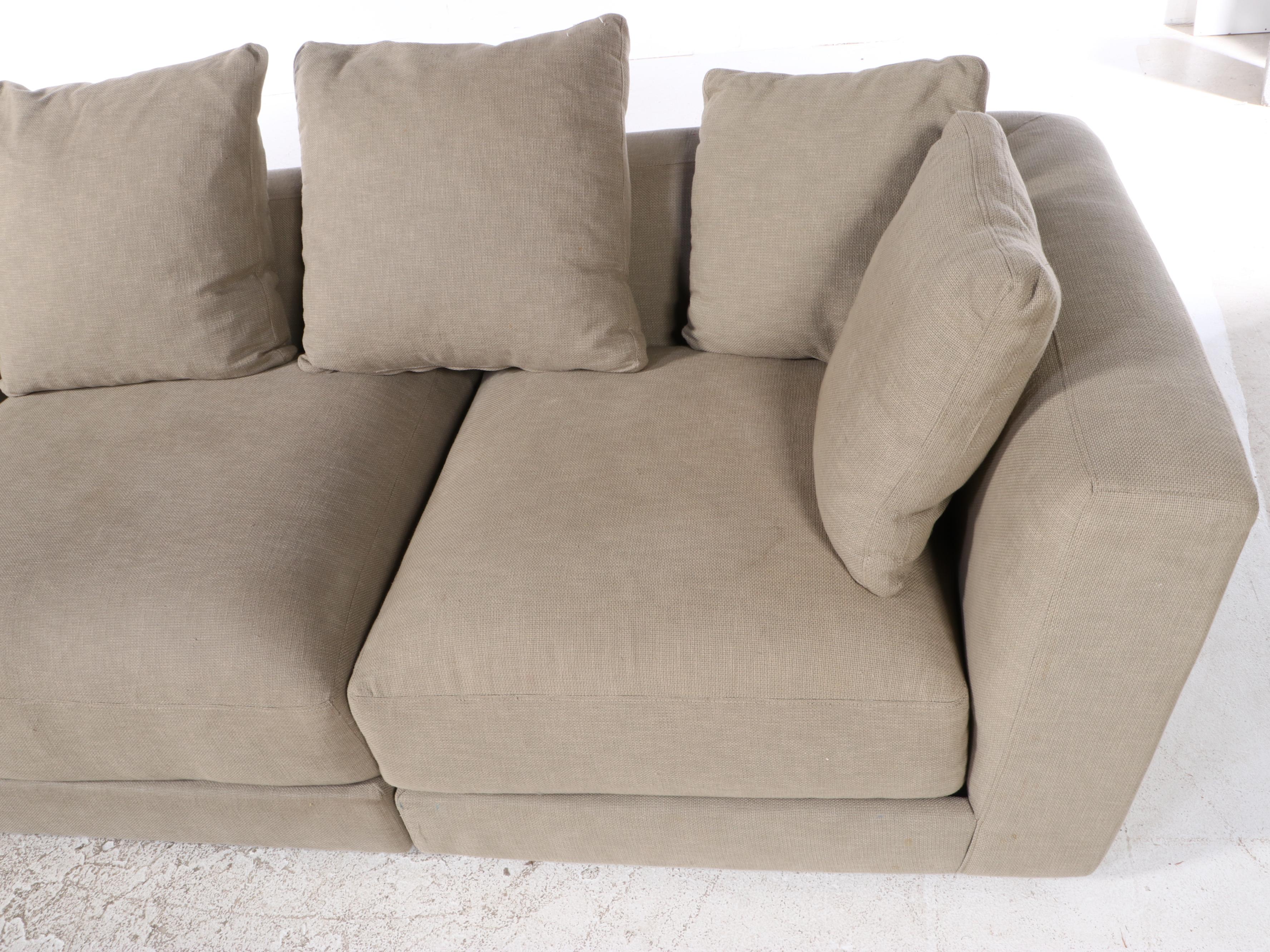Contemporary Taupe Fabric Upholstered Four-Piece Sectional Sofa