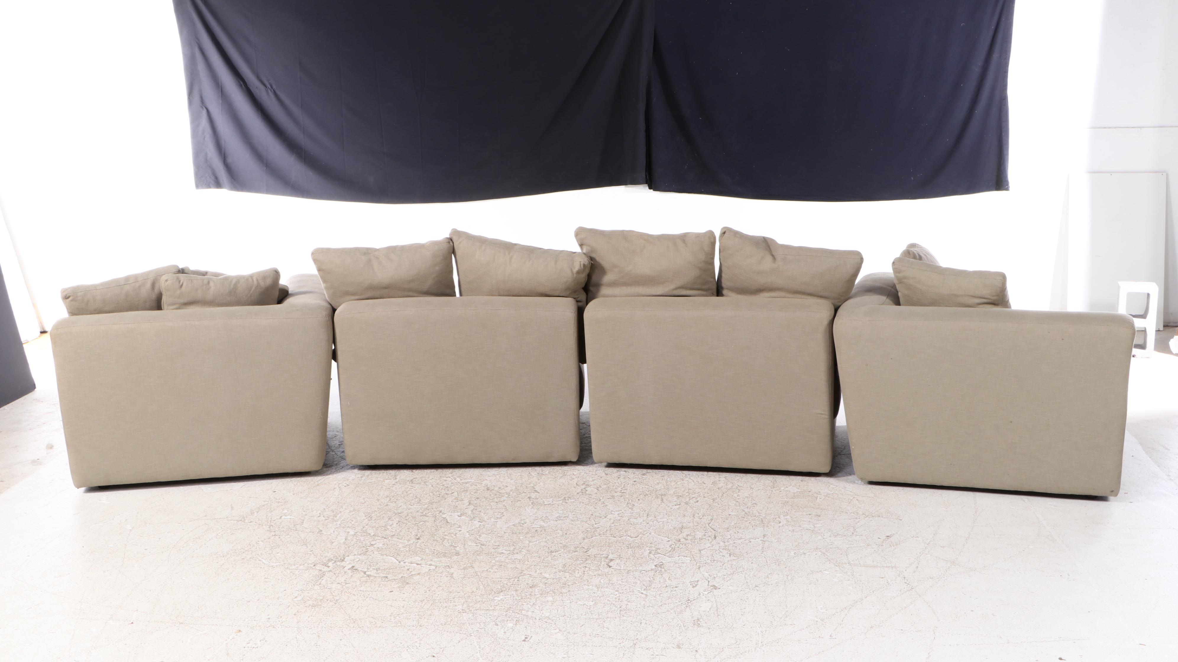 Contemporary Taupe Fabric Upholstered Four-Piece Sectional Sofa