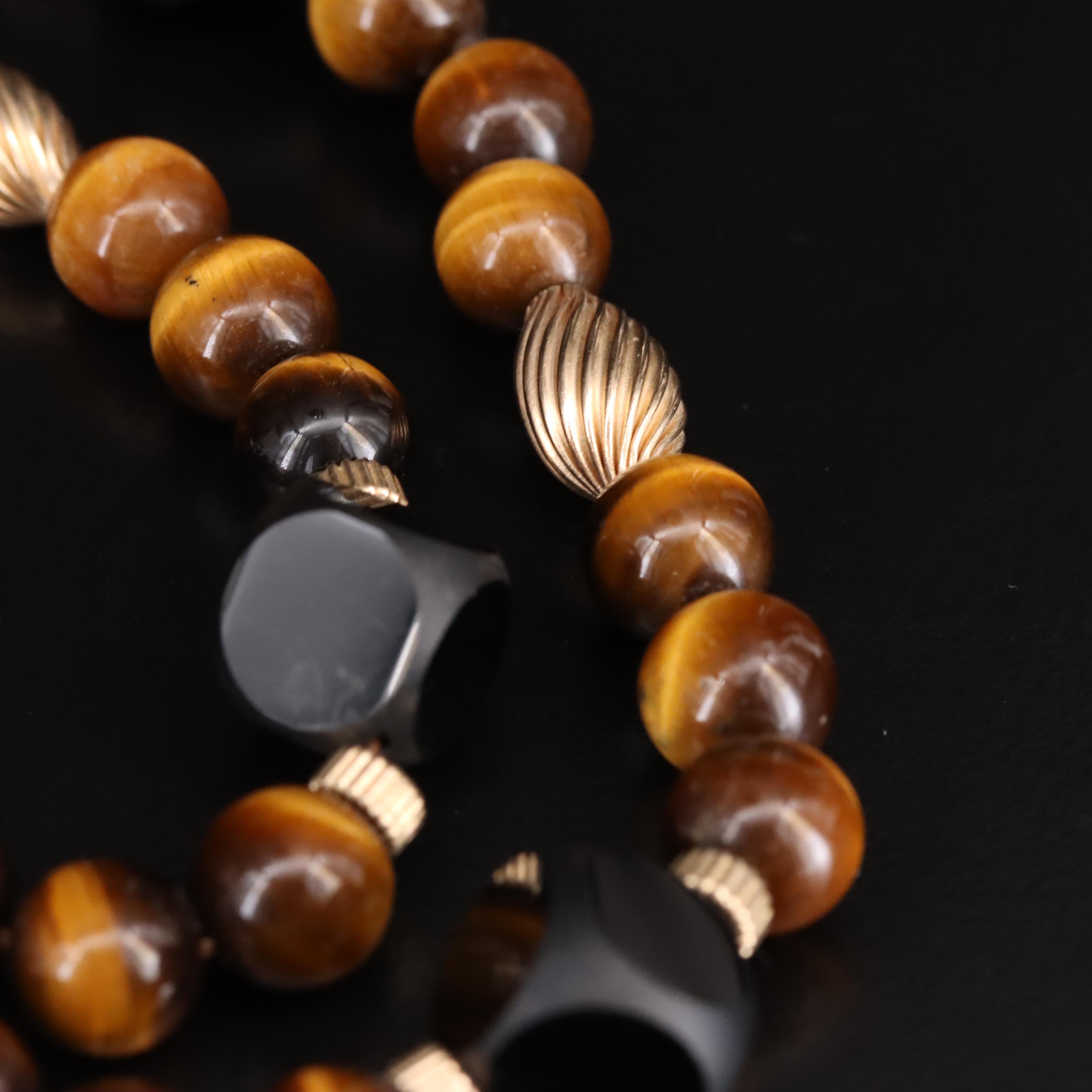 Tiger's Eye and Black Onyx Beaded Necklace