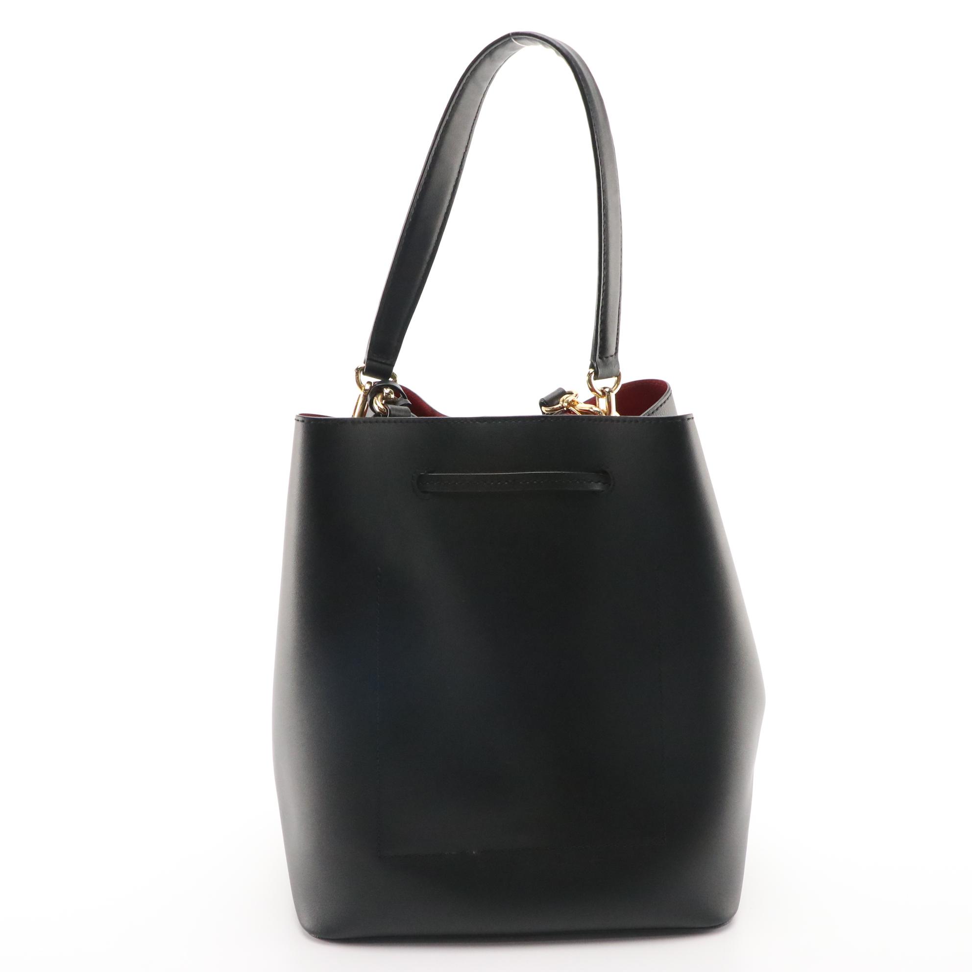 Lauren Ralph Lauren Dryden Debby Bucket Bag in Black and Red Smooth Leather