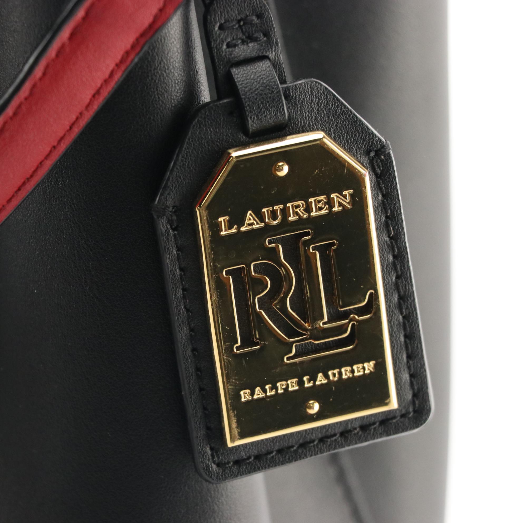 Lauren Ralph Lauren Dryden Debby Bucket Bag in Black and Red Smooth Leather