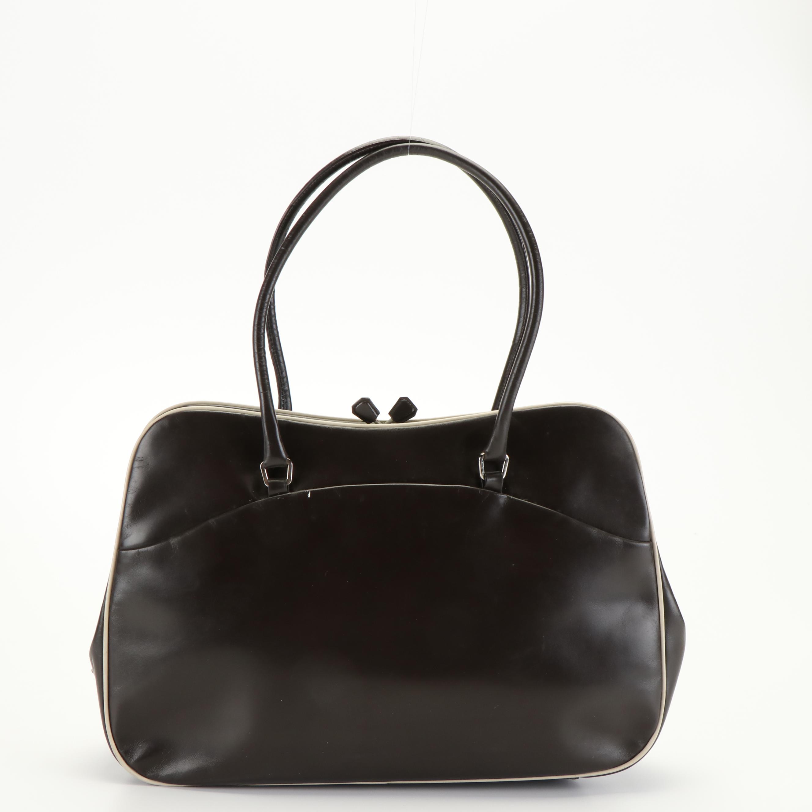 Prada Vitello Leather Kiss Lock Top Shoulder Bag
