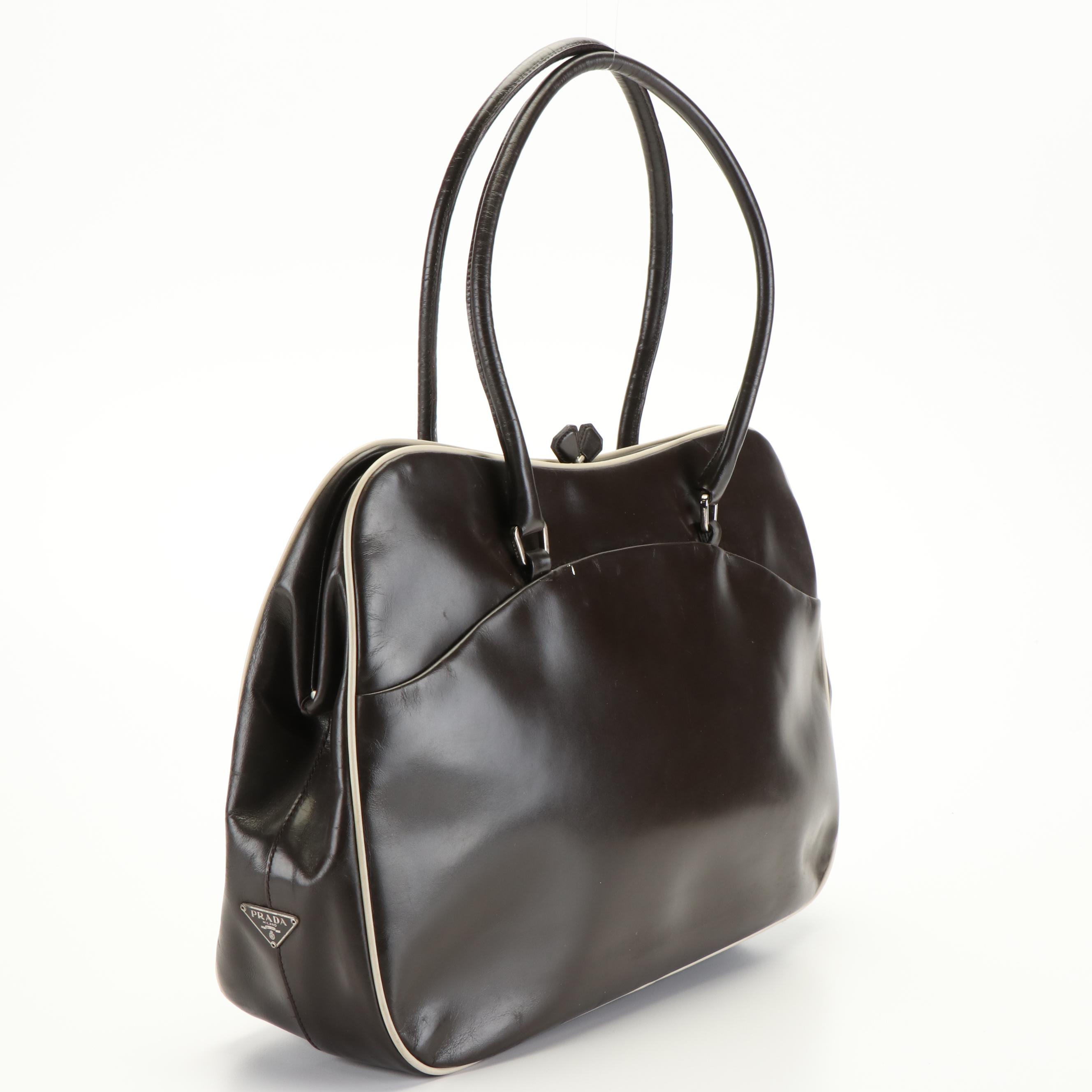 Prada Vitello Leather Kiss Lock Top Shoulder Bag