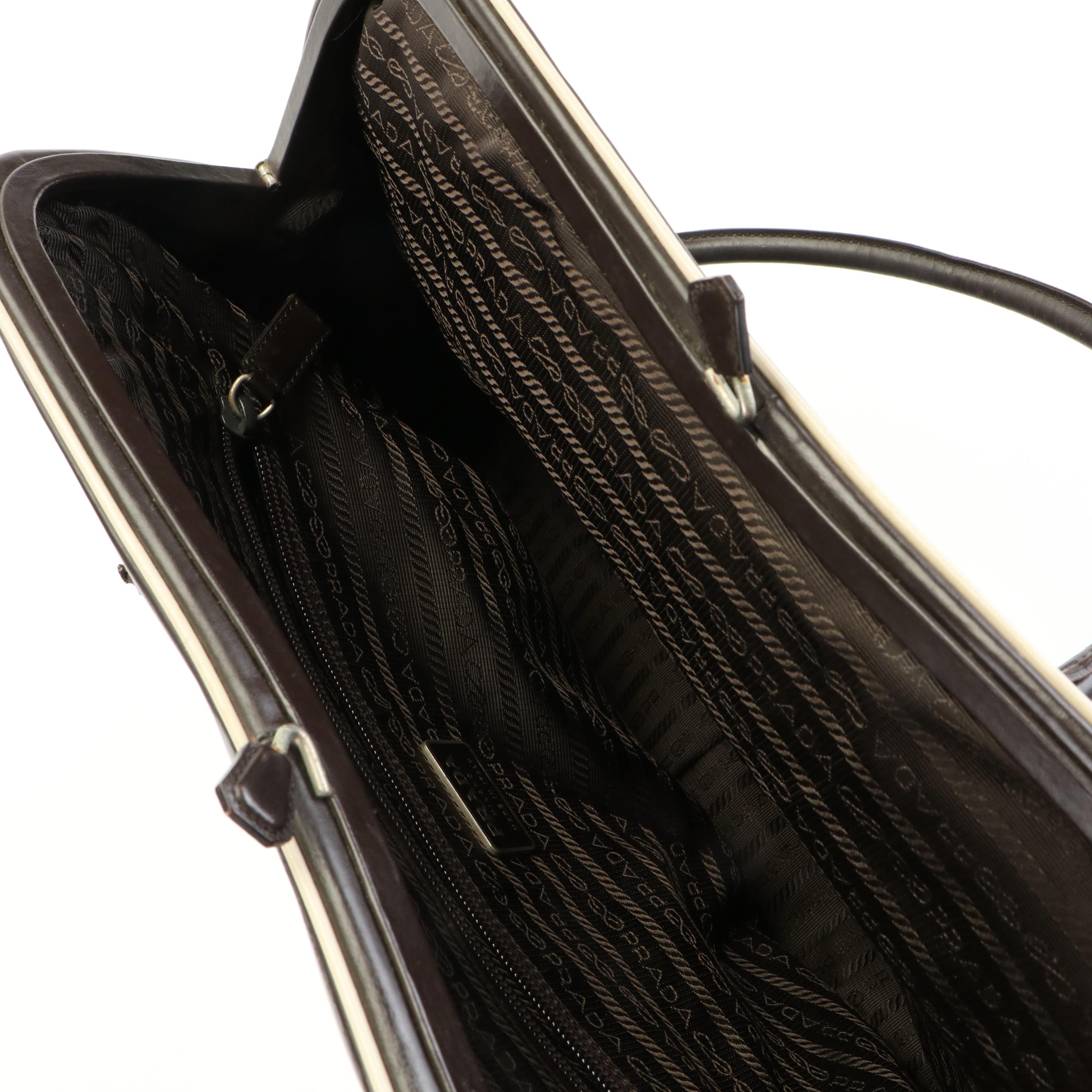 Prada Vitello Leather Kiss Lock Top Shoulder Bag