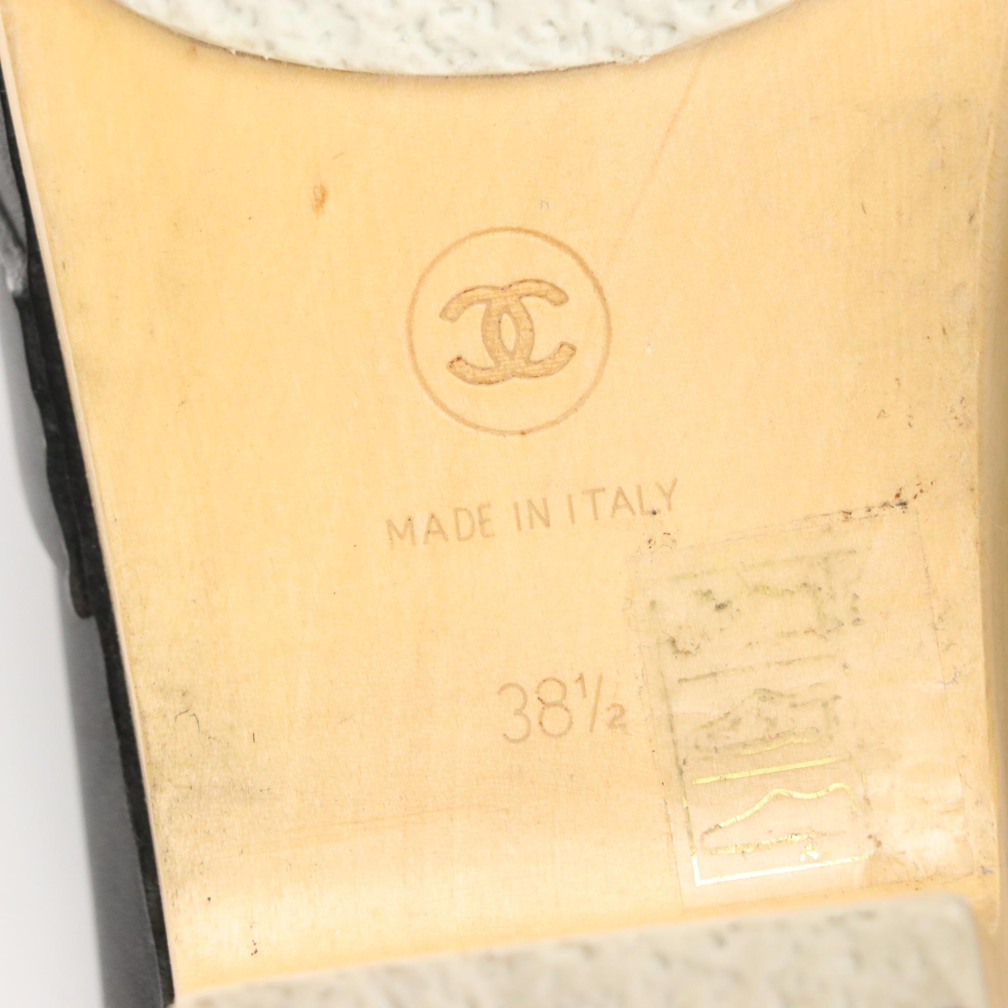 Chanel Black Lambskin Leather Wooden Clogs with White Contrast Stitching