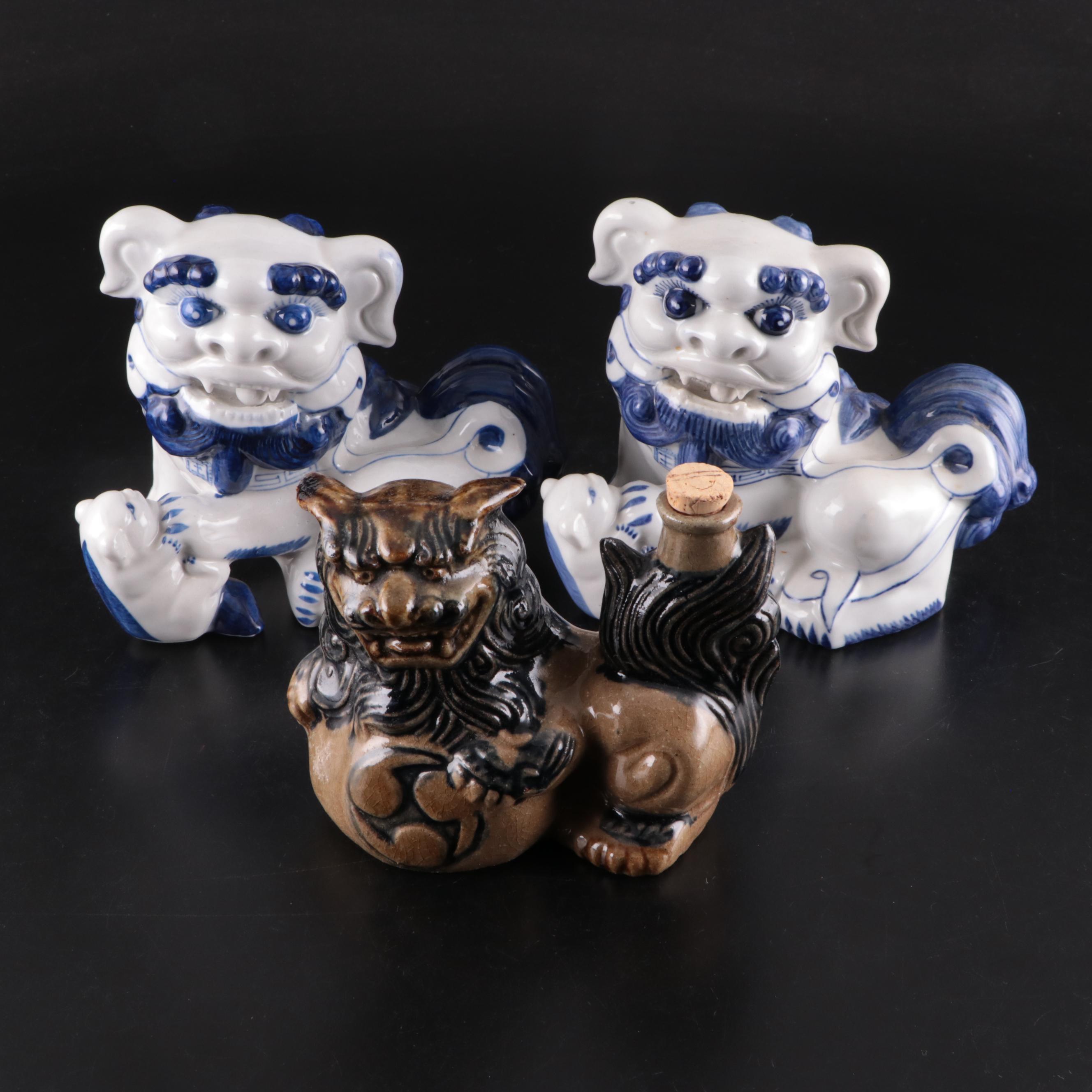 Japanes Okinawa Ceramic Shisa Decanter, Chinese Porcelain Guardian Lions