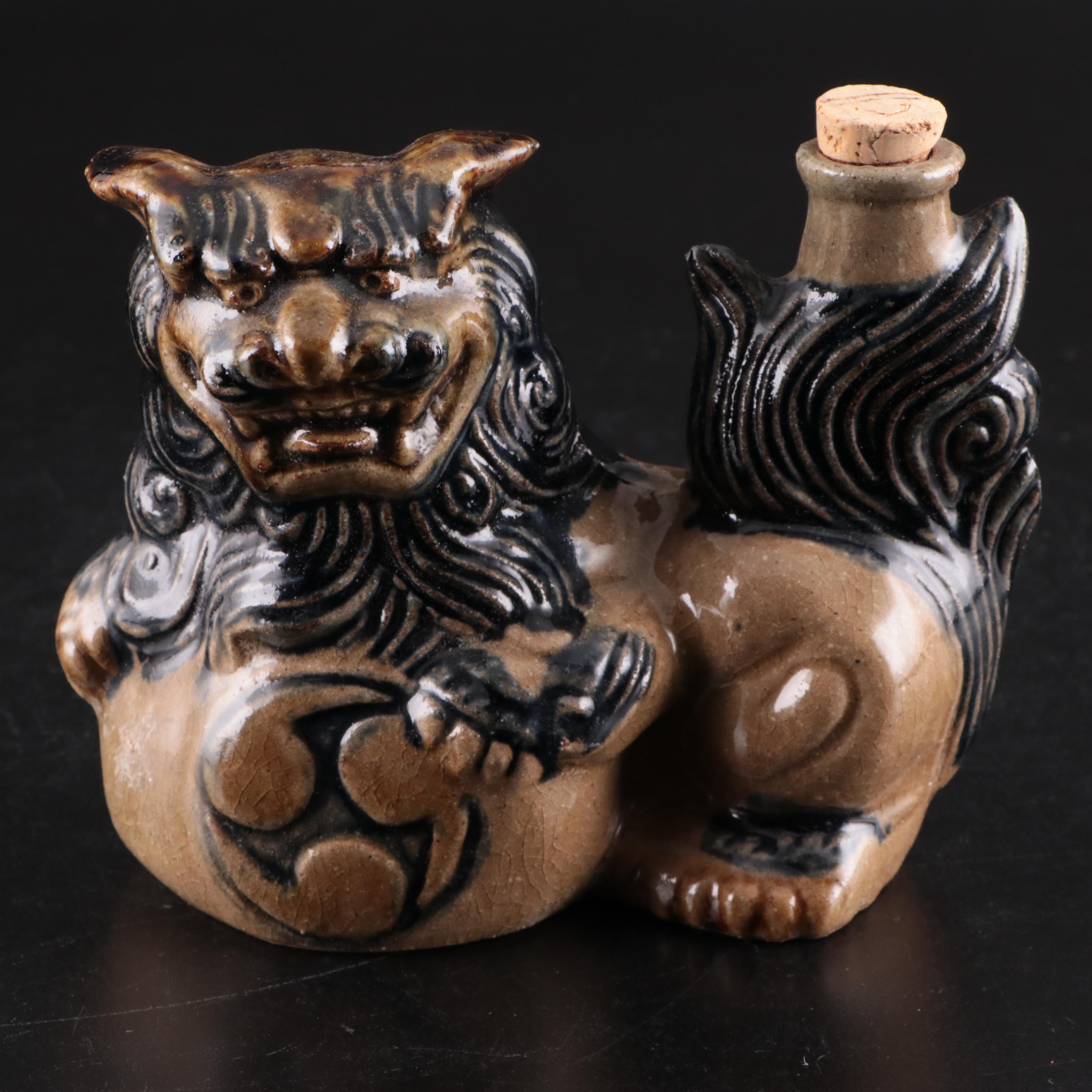Japanes Okinawa Ceramic Shisa Decanter, Chinese Porcelain Guardian Lions